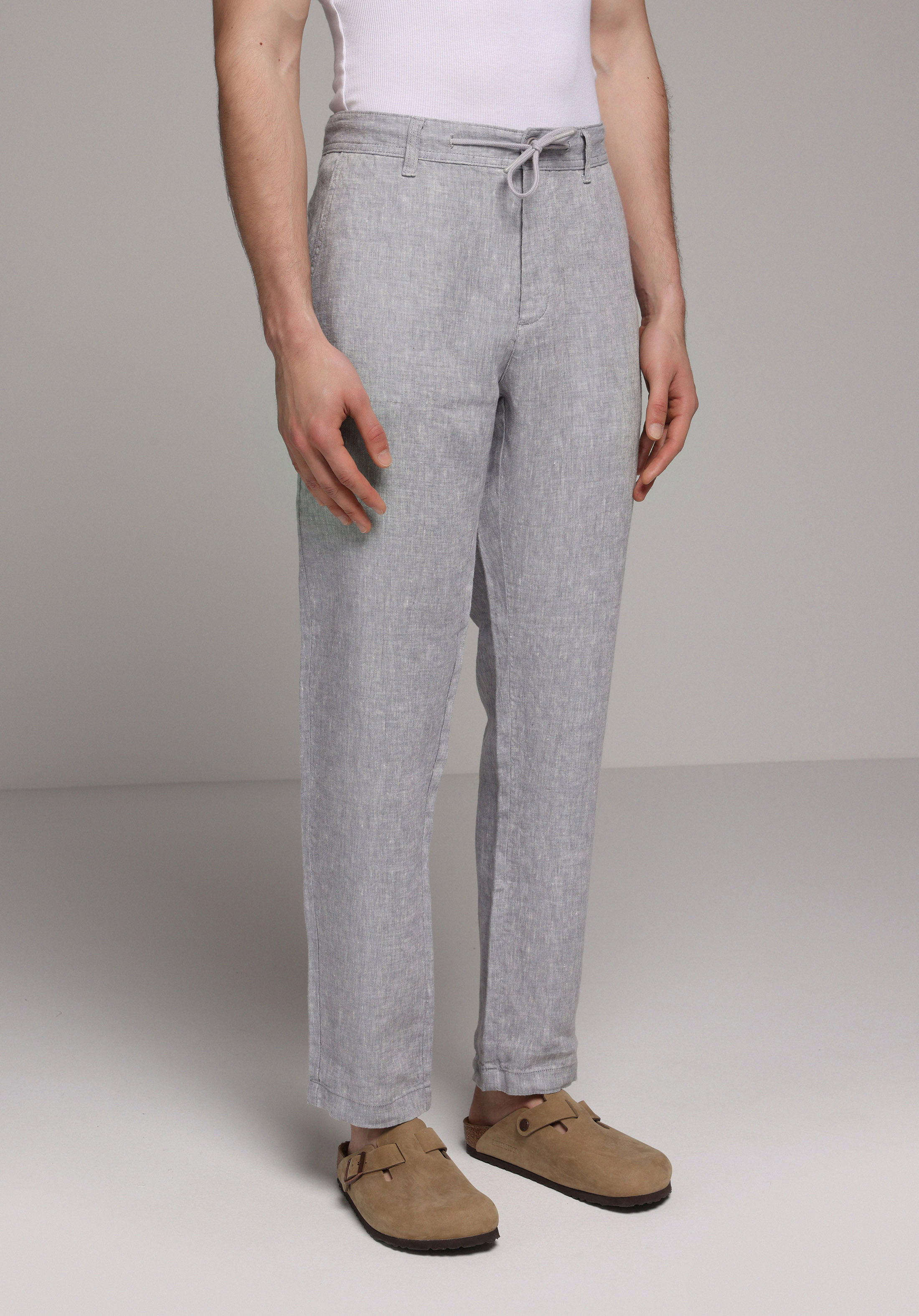 Regular Fit Orta Bel Düz Paça Erkek Gri  Pantolon