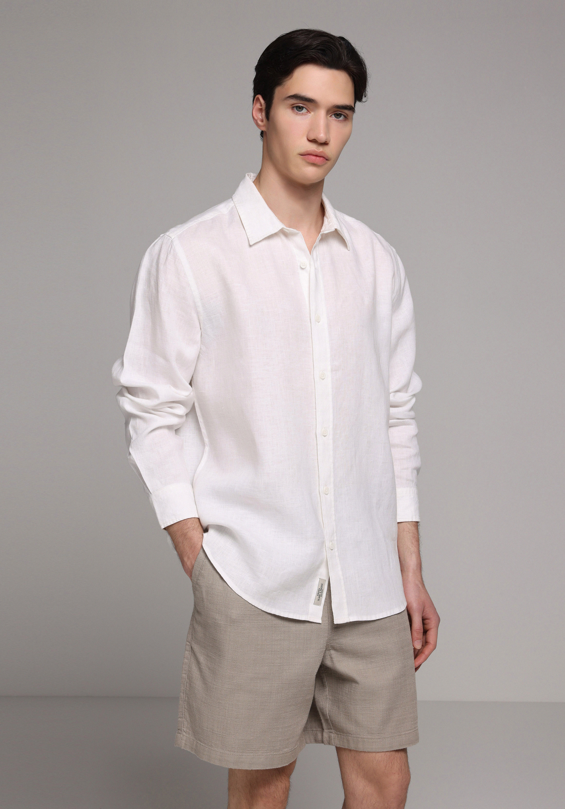 Regular Fit Shirt Neck Düz Erkek Beyaz Uzun Kol Gömlek