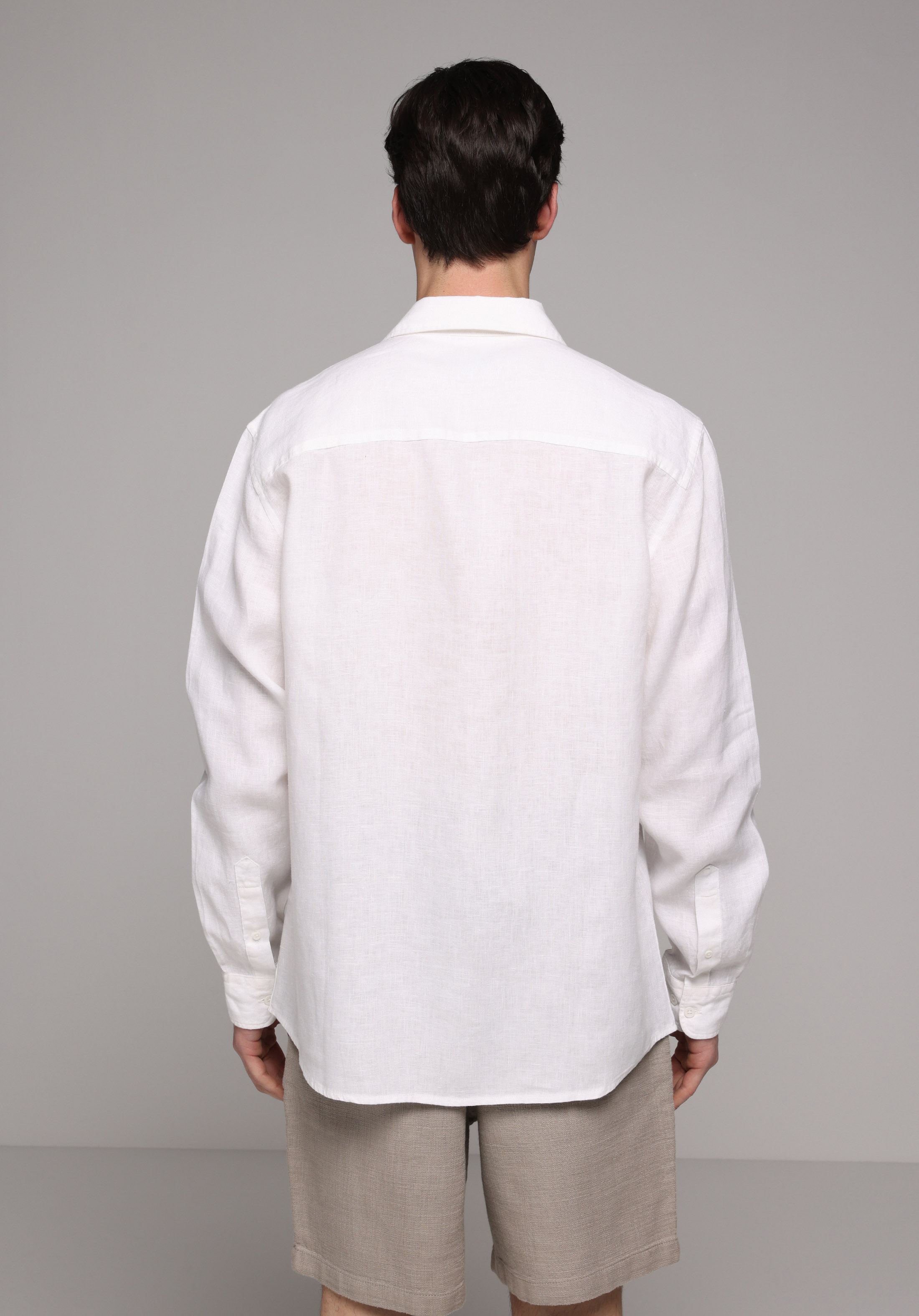 Regular Fit Shirt Neck Düz Erkek Beyaz Uzun Kol Gömlek