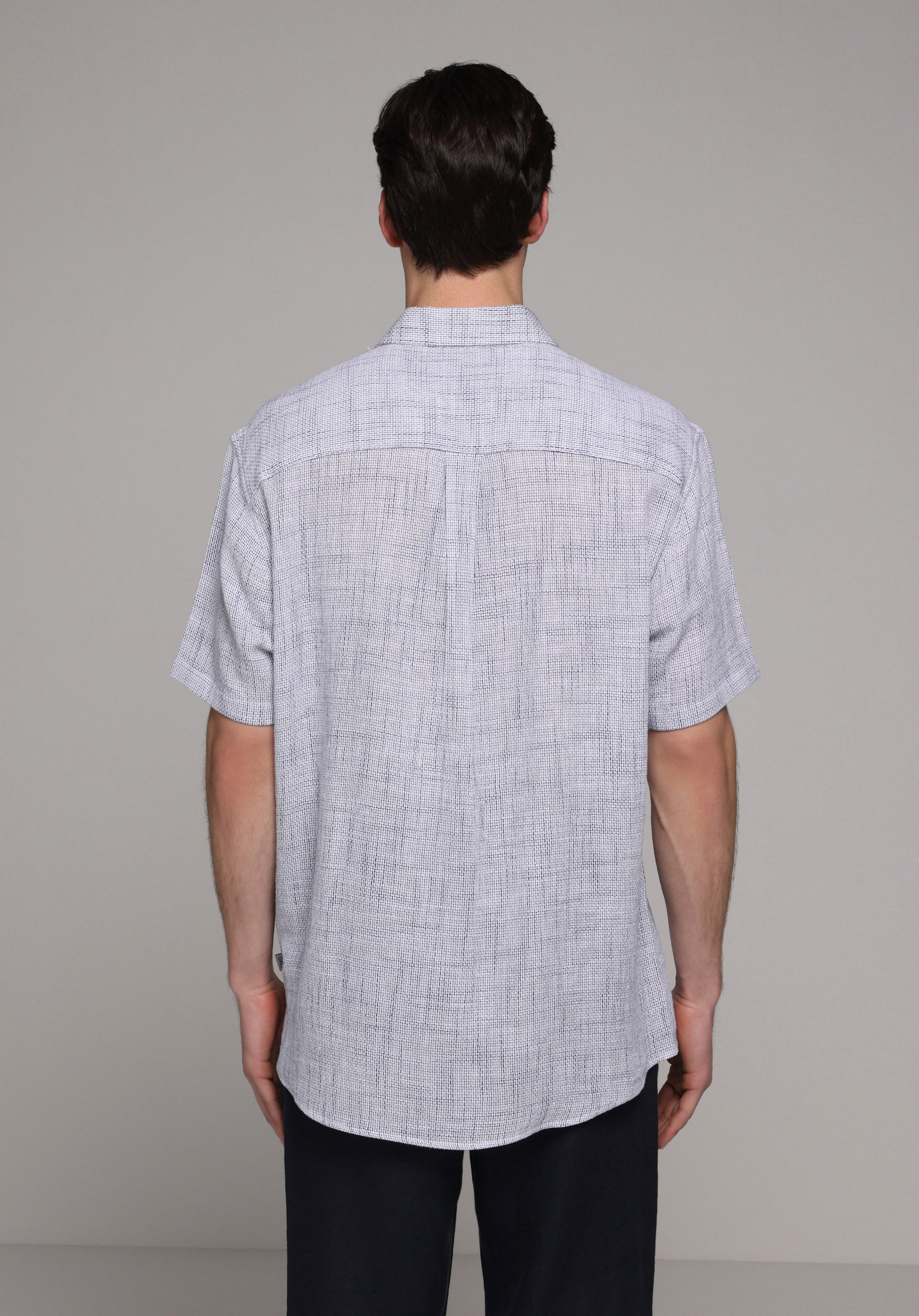 Regular Fit Shirt Neck Düz Erkek Mavi Kısa Kol Gömlek
