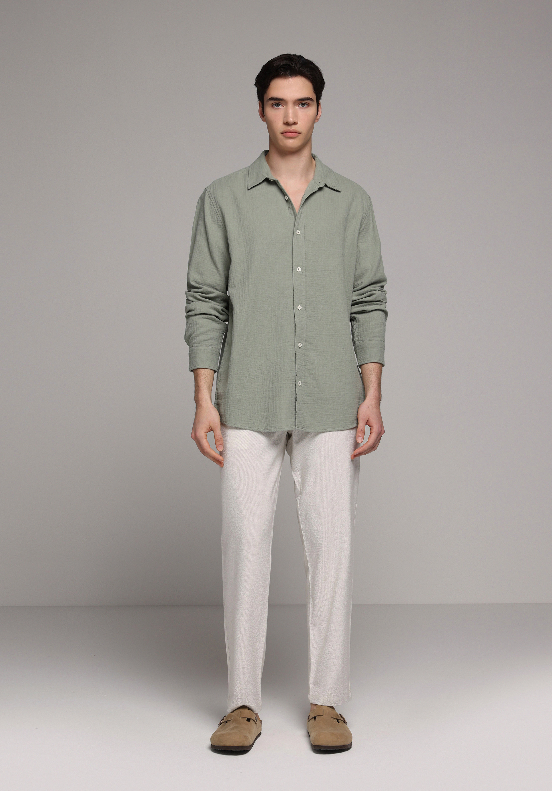Slim Fit Orta Bel Düz Paça Erkek Taş  Pantolon