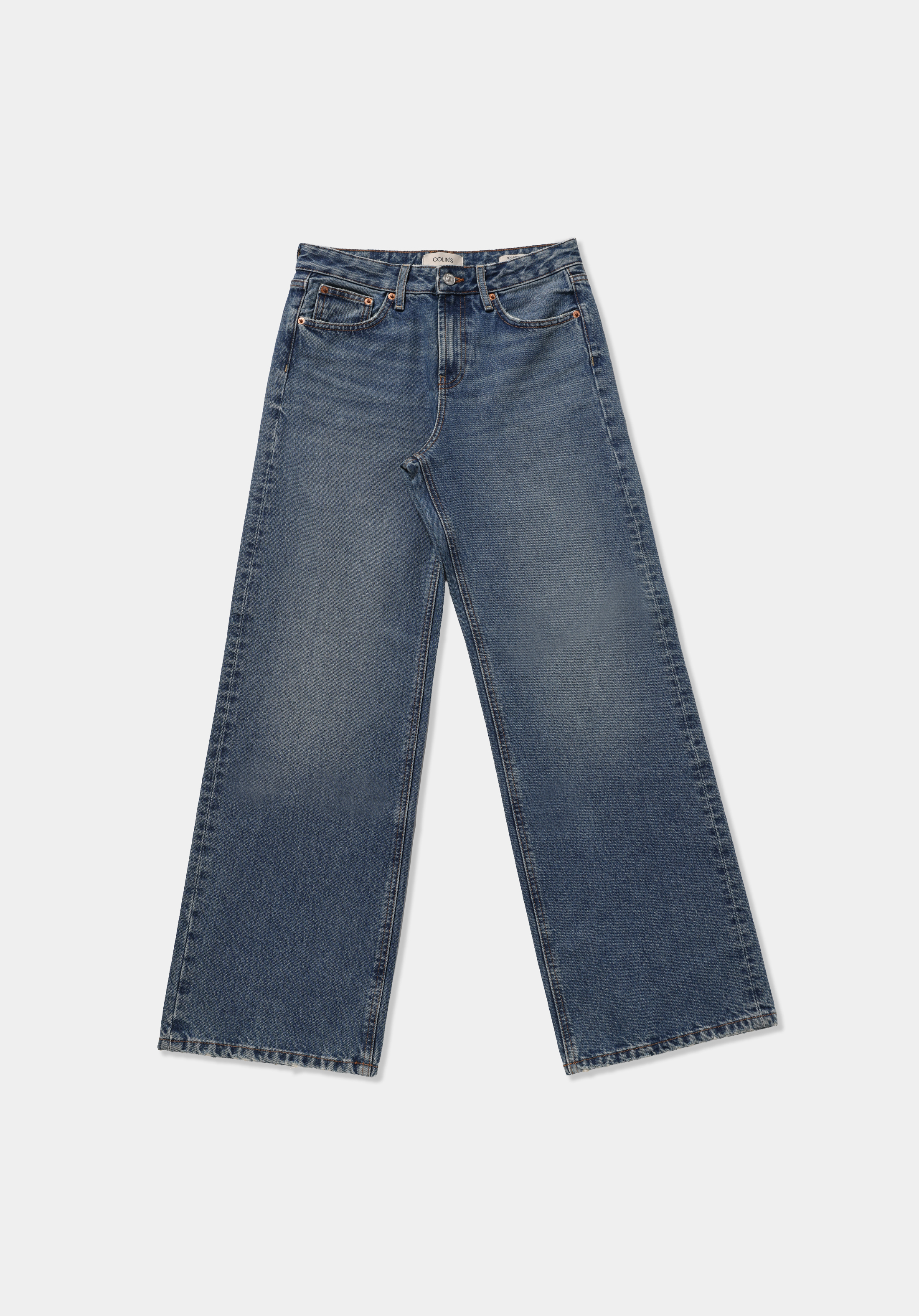 Regular Fit Yüksel Bel Geniş Paça Kadın İndigo Jean Pantolon