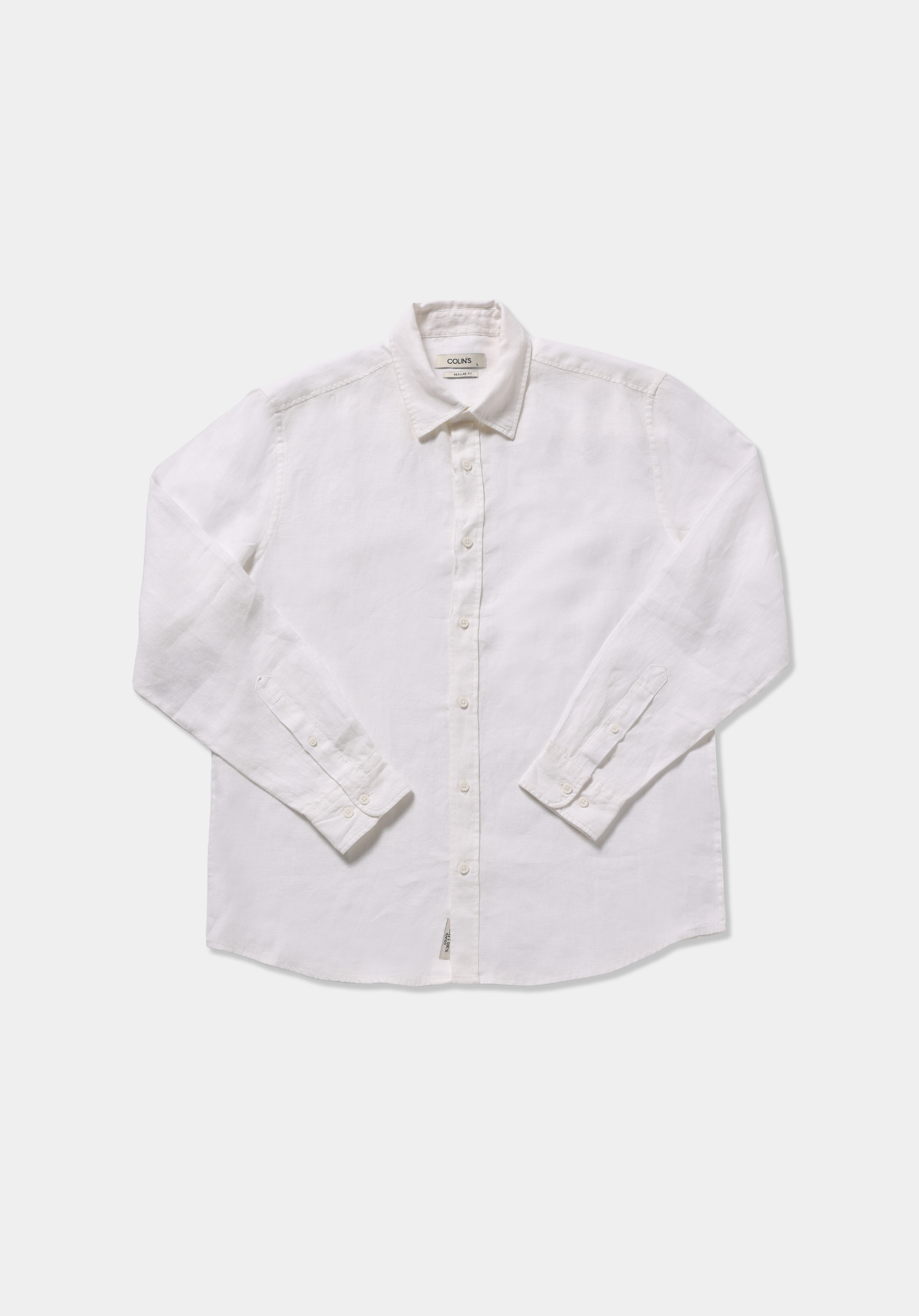 Regular Fit Shirt Neck Düz Erkek Beyaz Uzun Kol Gömlek
