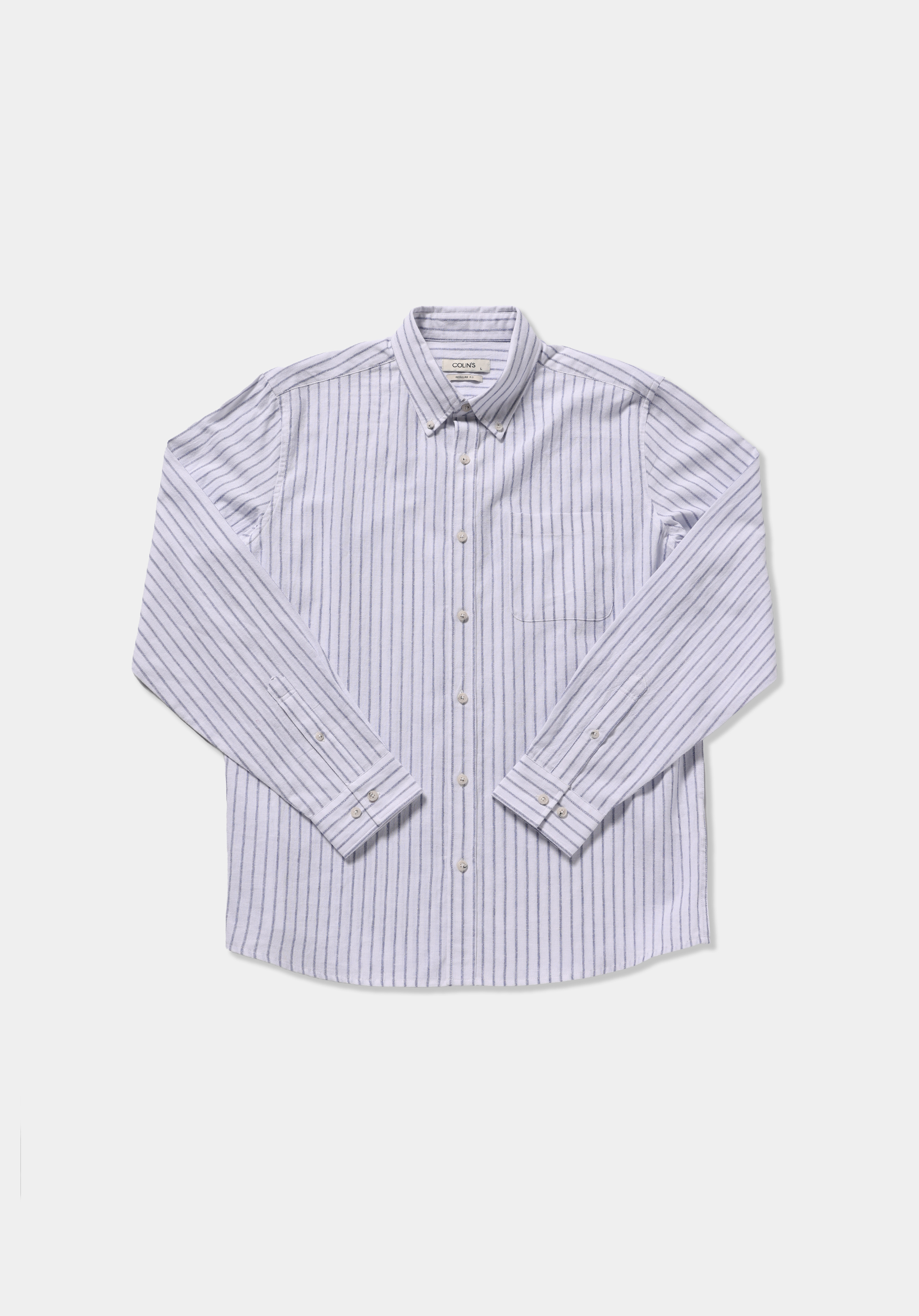 Regular Fit Shirt Neck Çizgili Erkek Lacivert Uzun Kol Gömlek