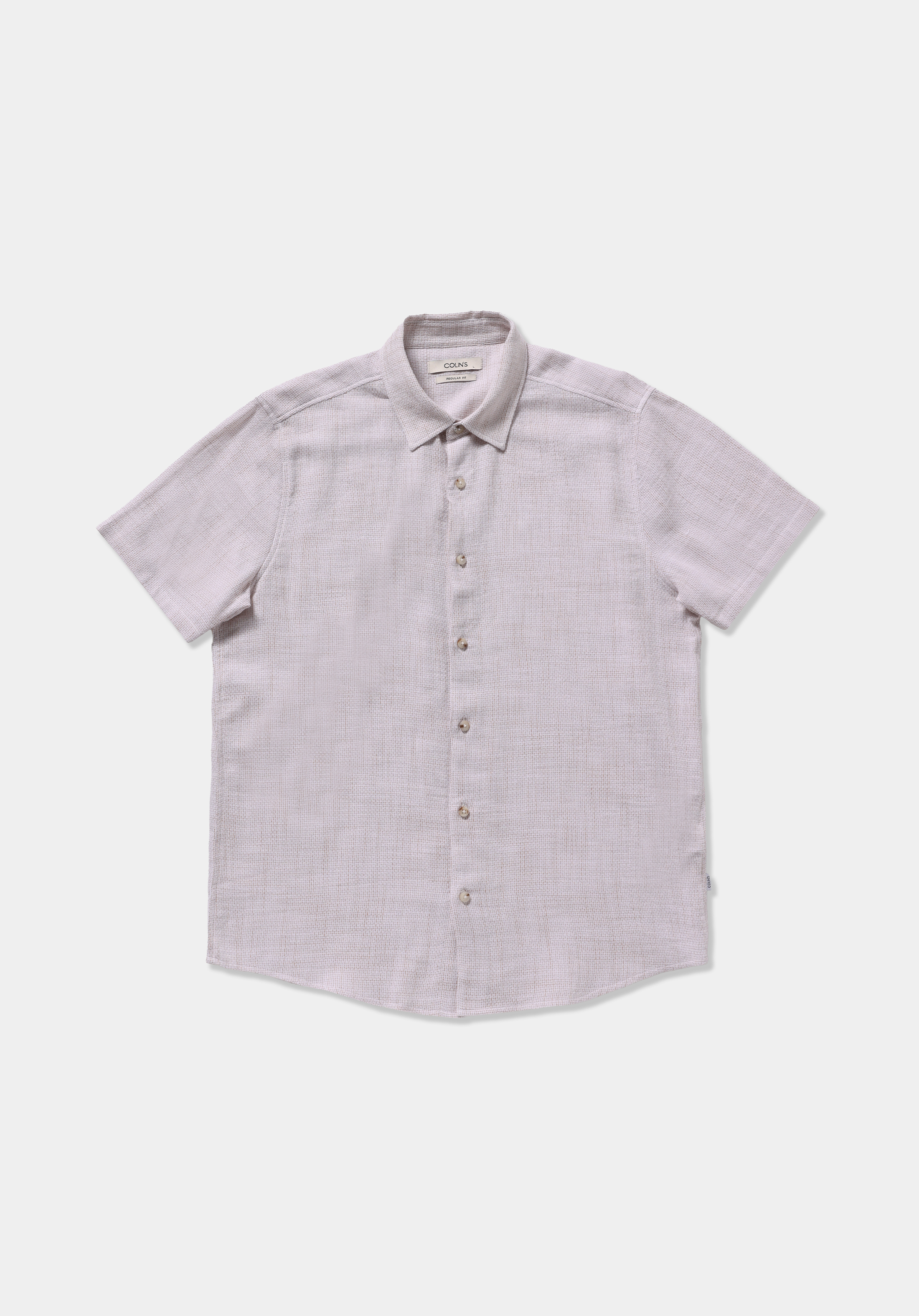 Regular Fit Shirt Neck Düz Erkek Bej Kısa Kol Gömlek