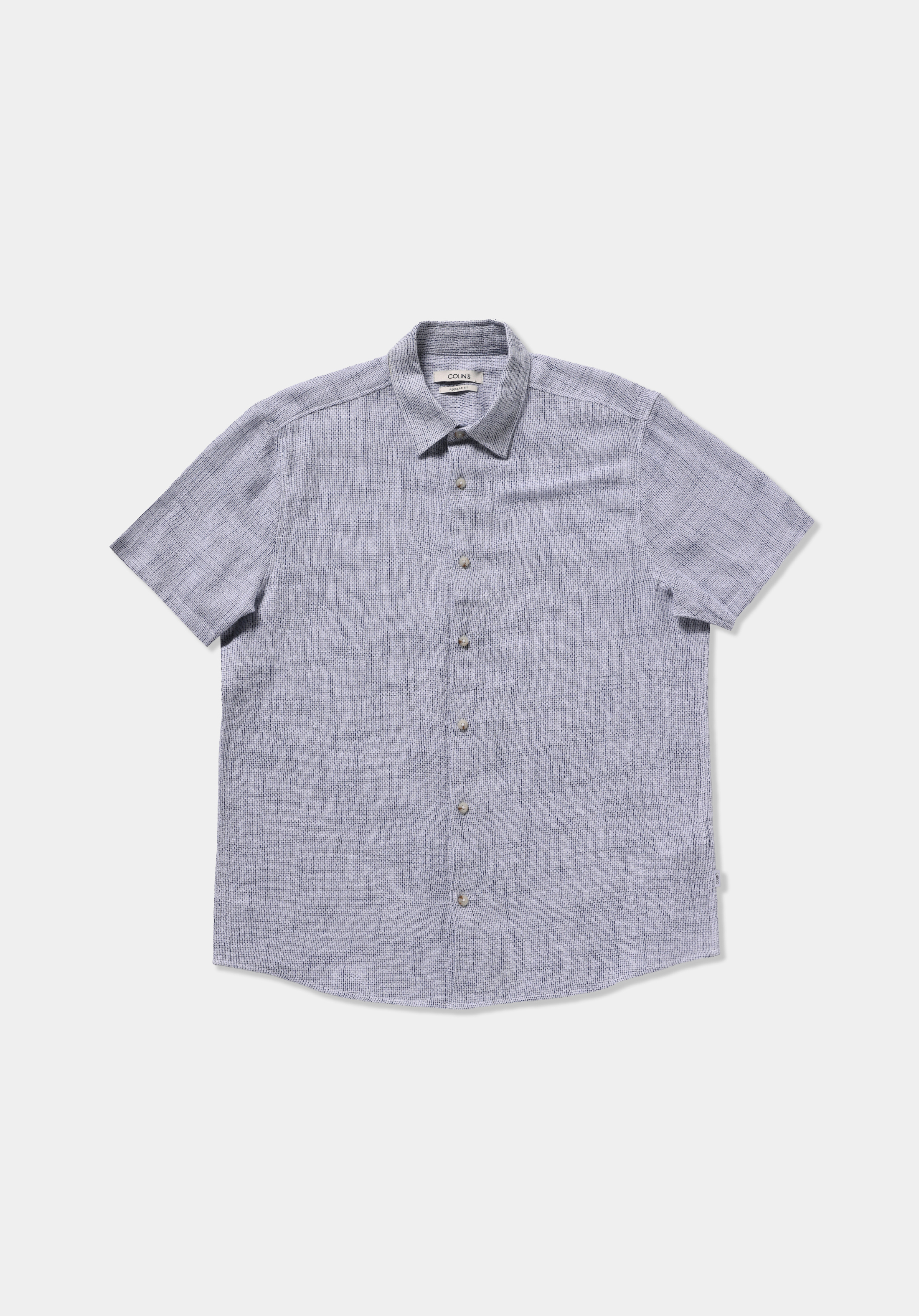 Regular Fit Shirt Neck Düz Erkek Mavi Kısa Kol Gömlek