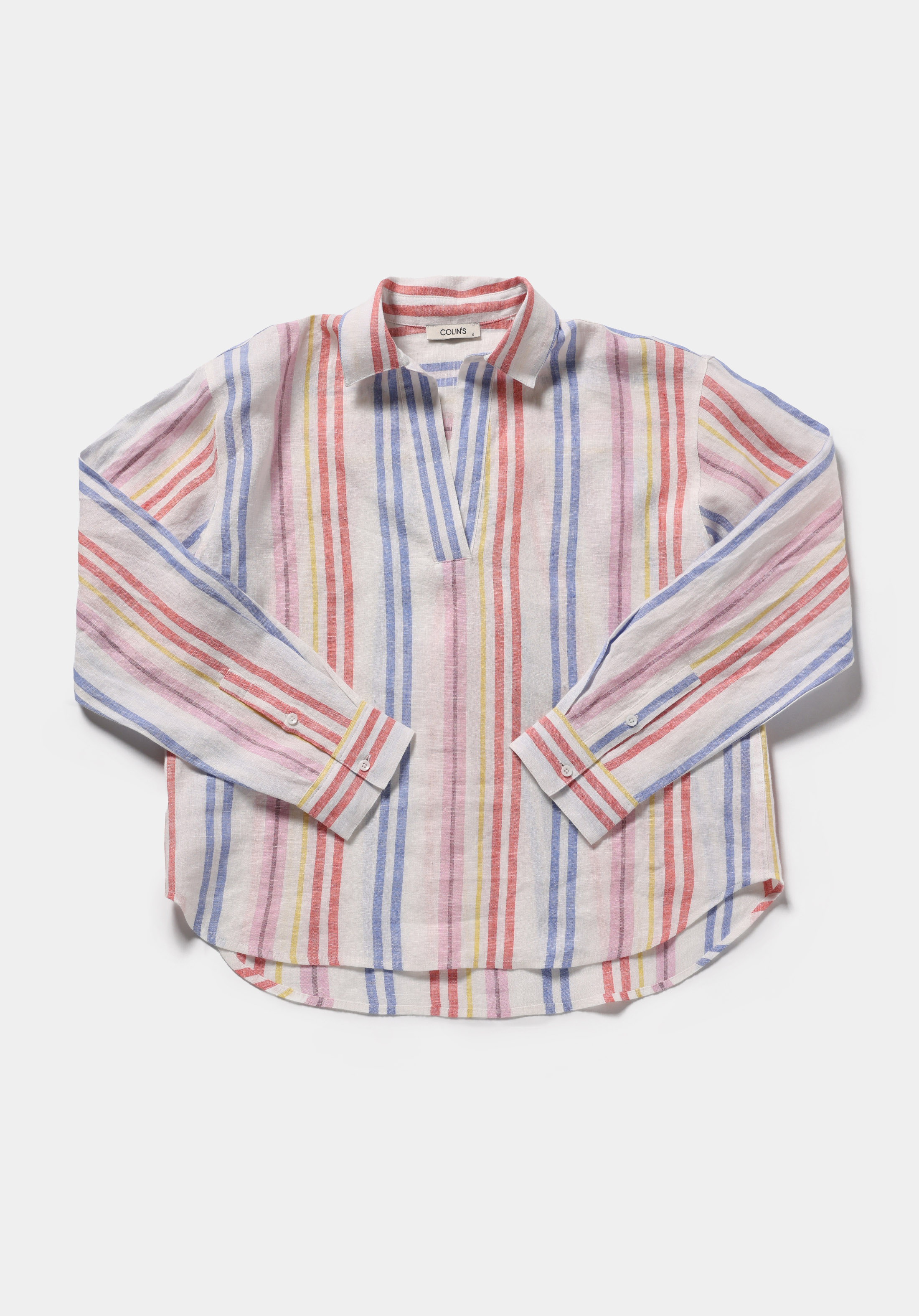 Fashion Fit Shirt Neck Çizgili Kadın Çok Renkli Uzun Kol Gömlek