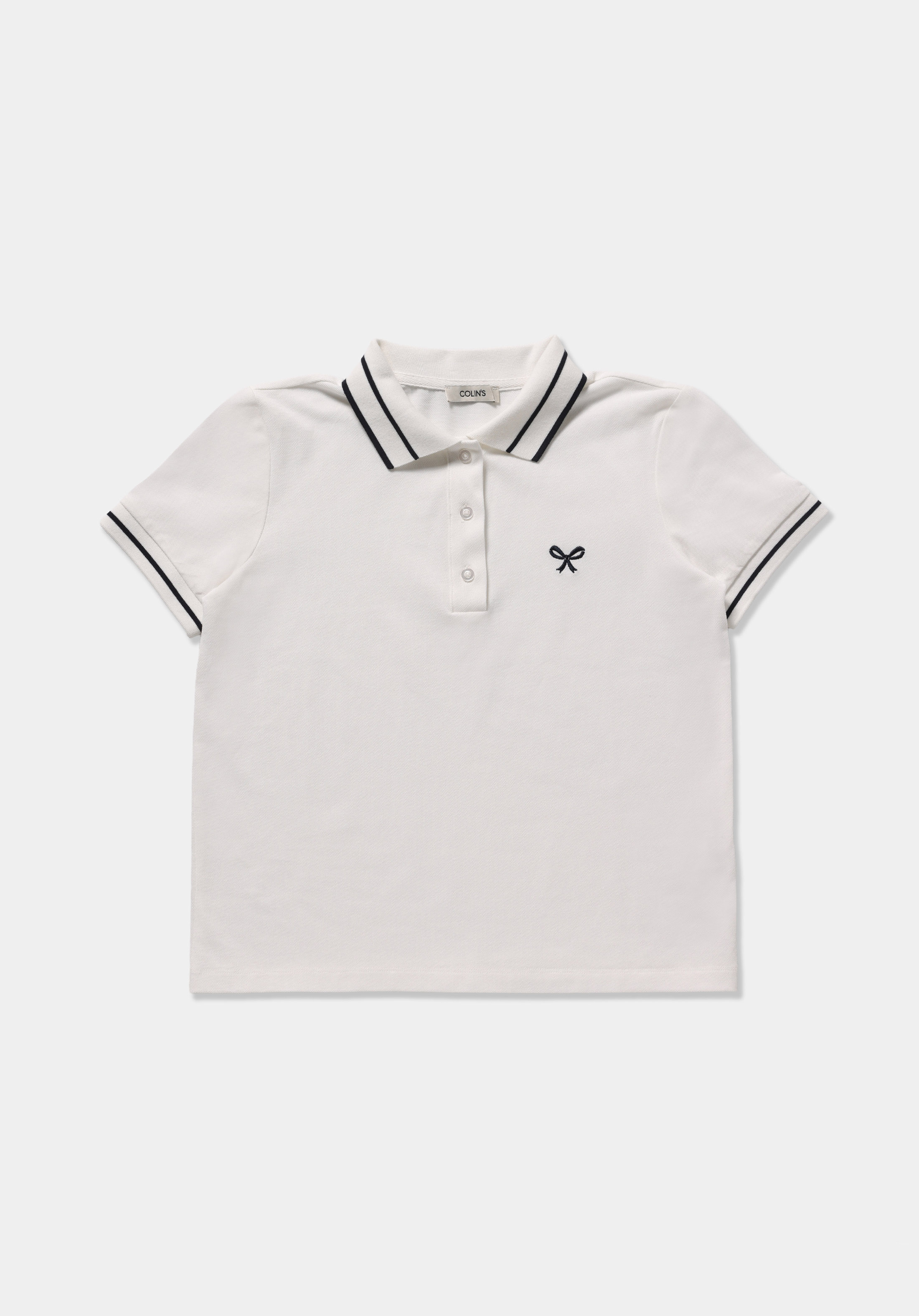Regular Fit Polo Yaka Nakışlı Kadın Beyaz Kısa Kol Tişört