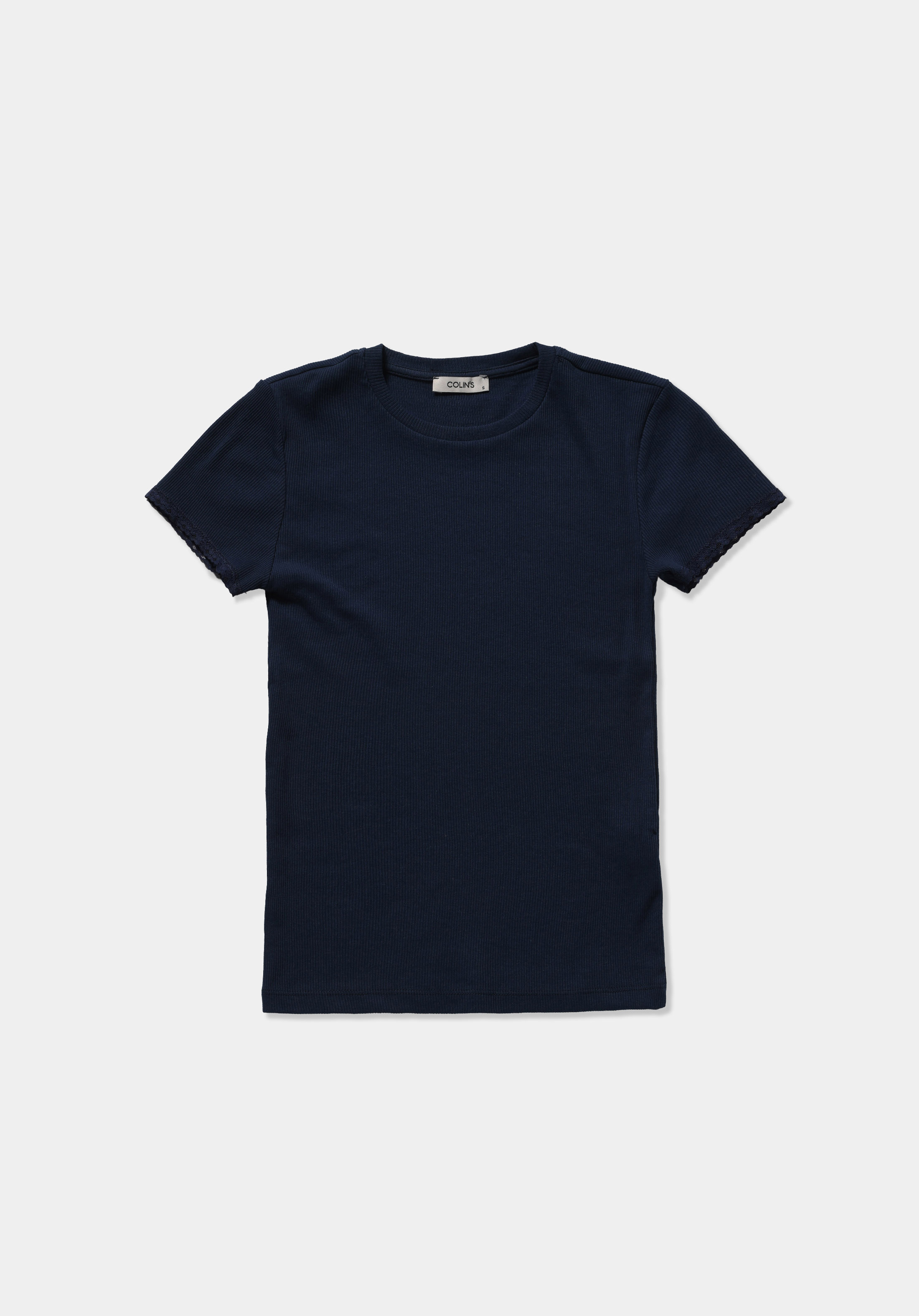 Slim Fit Yuvarlak Yaka Düz Kadın Lacivert Kısa Kol Tişört