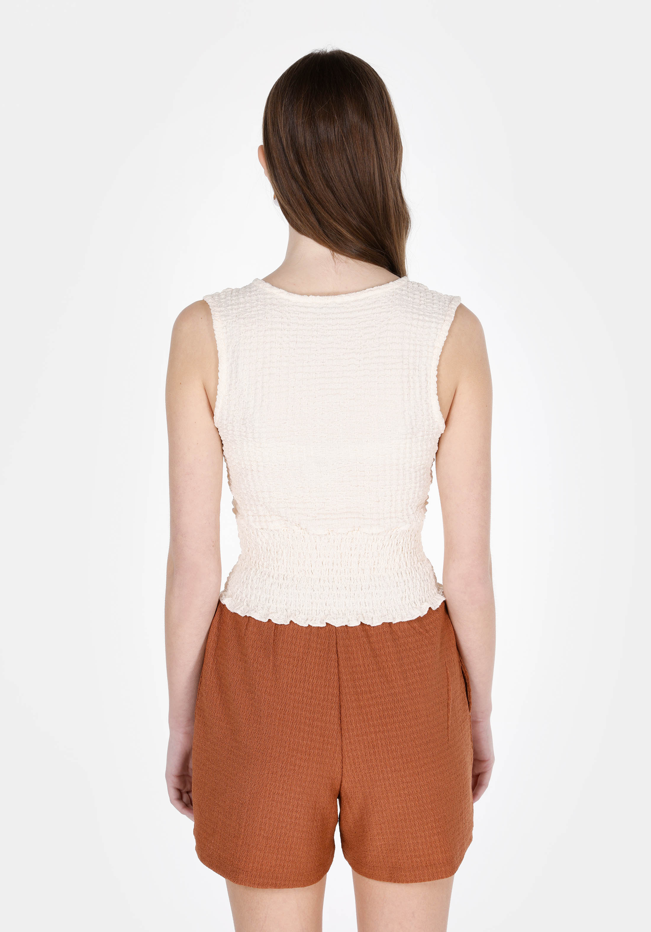 Slim Fit  Kısa Kol Kadın Ekru Atlet