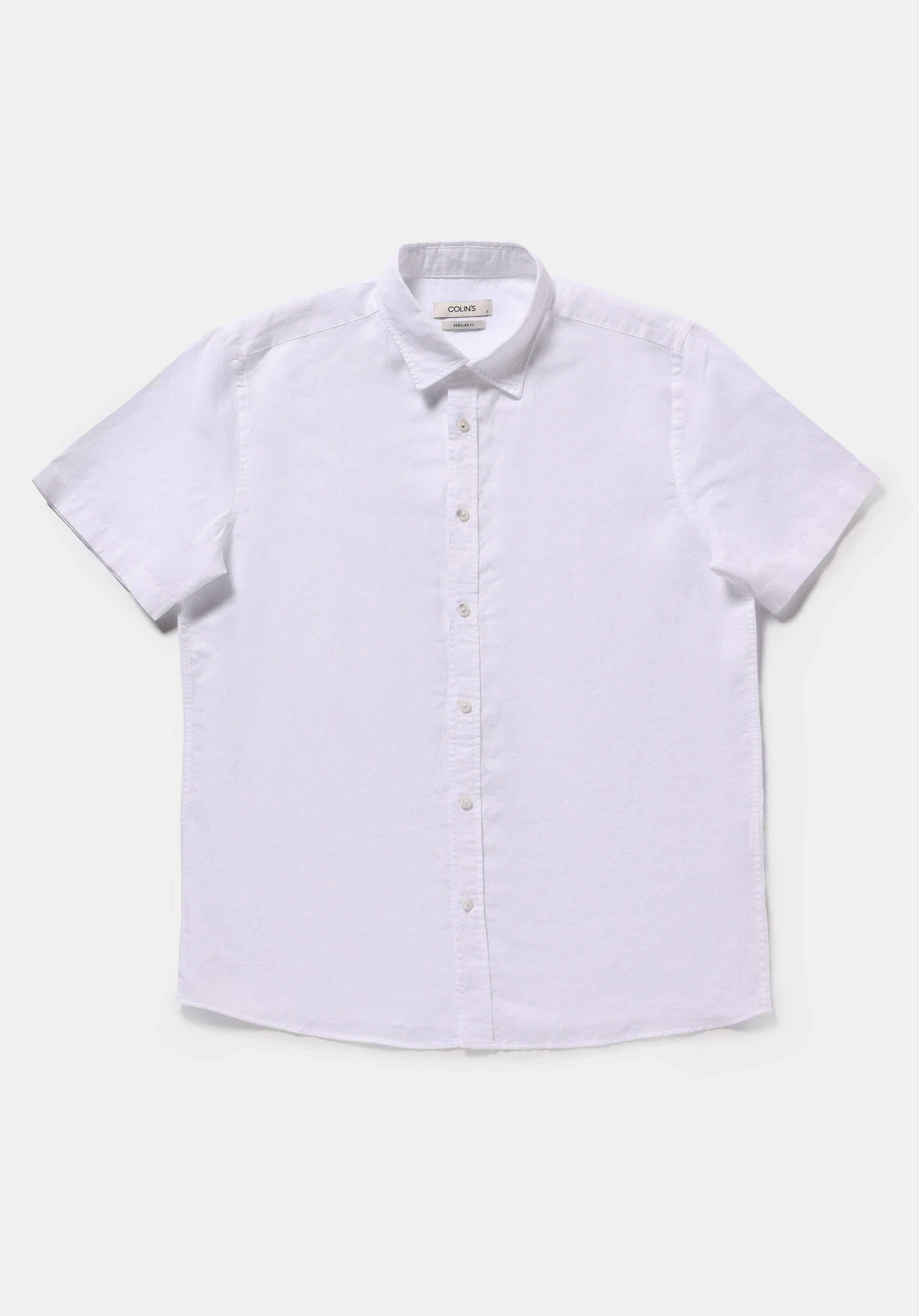 Regular Fit Shirt Neck Düz Erkek Beyaz Uzun Kol Gömlek