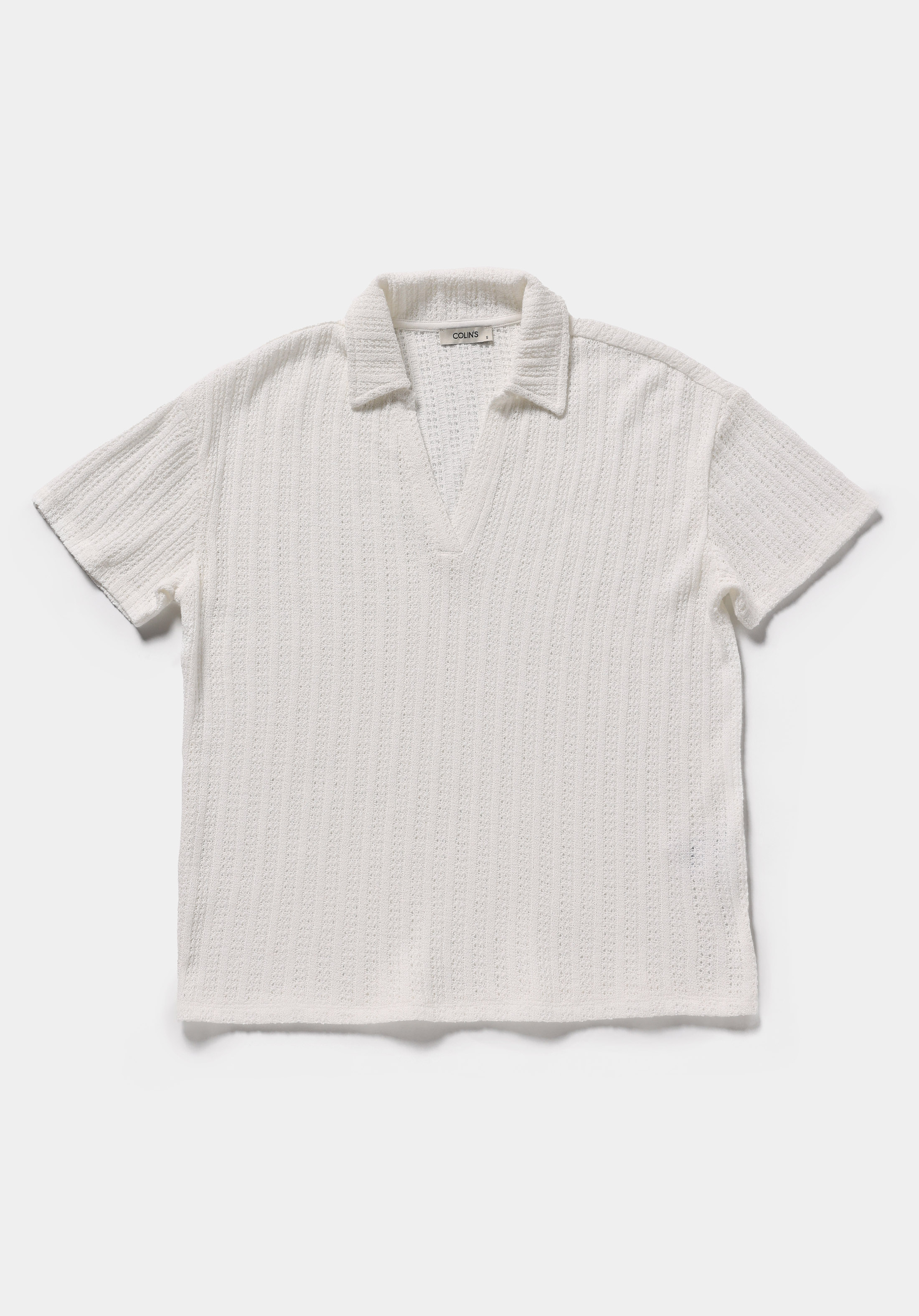 Regular Fit Polo Yaka Jakarlı Kadın Ekru Kısa Kol Tişört