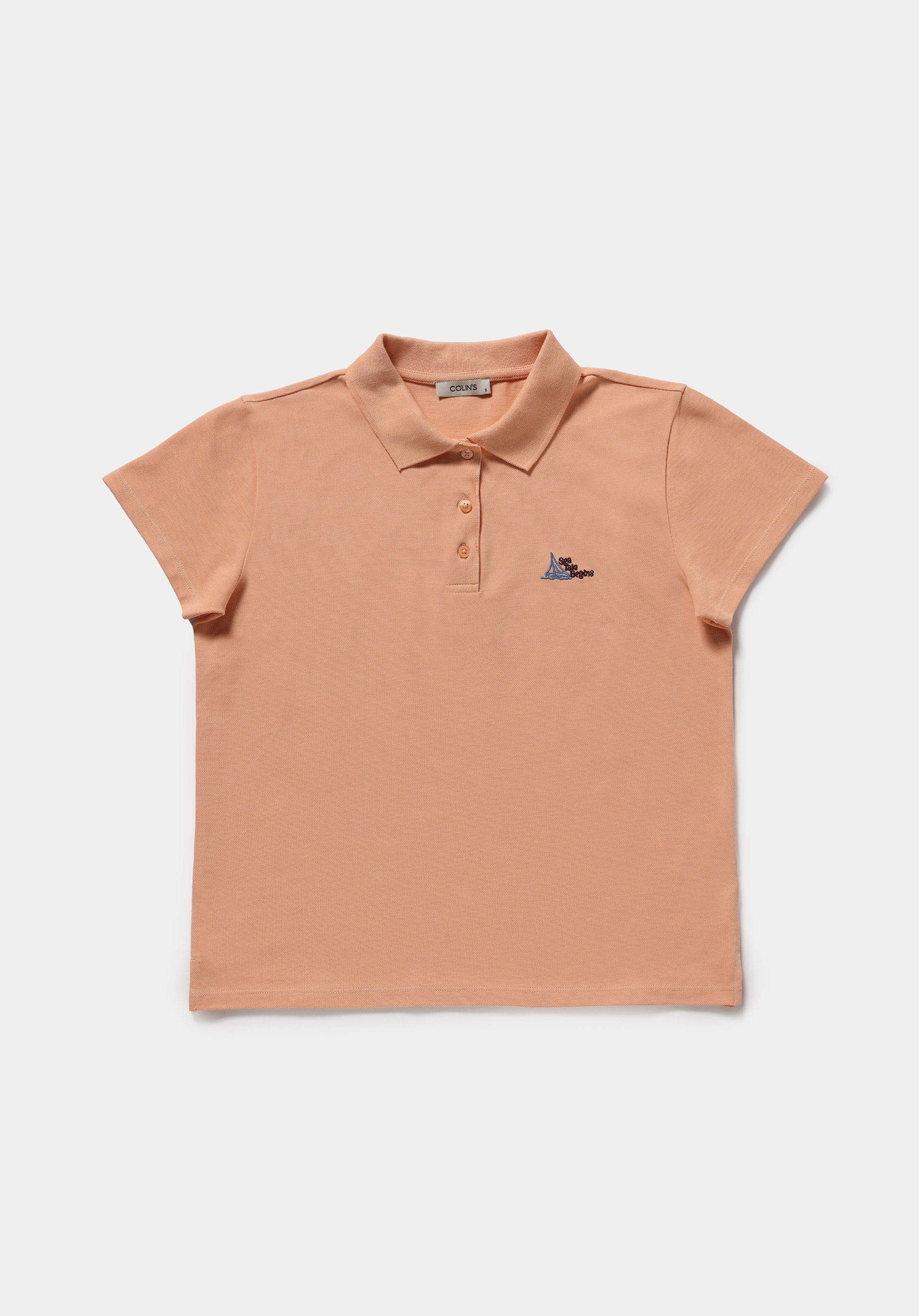 Regular Fit Polo Yaka Nakışlı Kadın Turuncu Kısa Kol Tişört