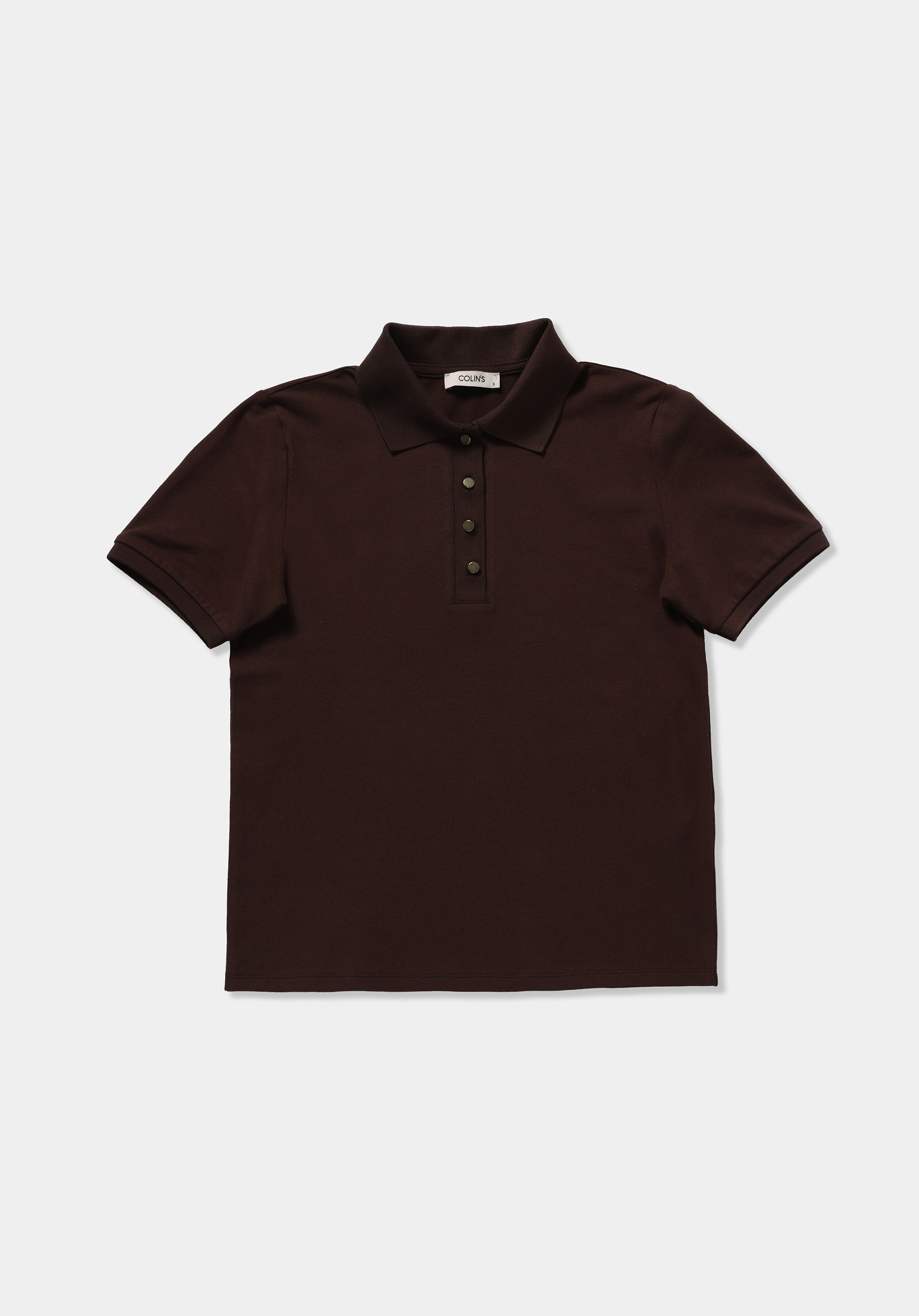 Slim Fit Polo Yaka Düz Kadın Kahverengi Kısa Kol Tişört