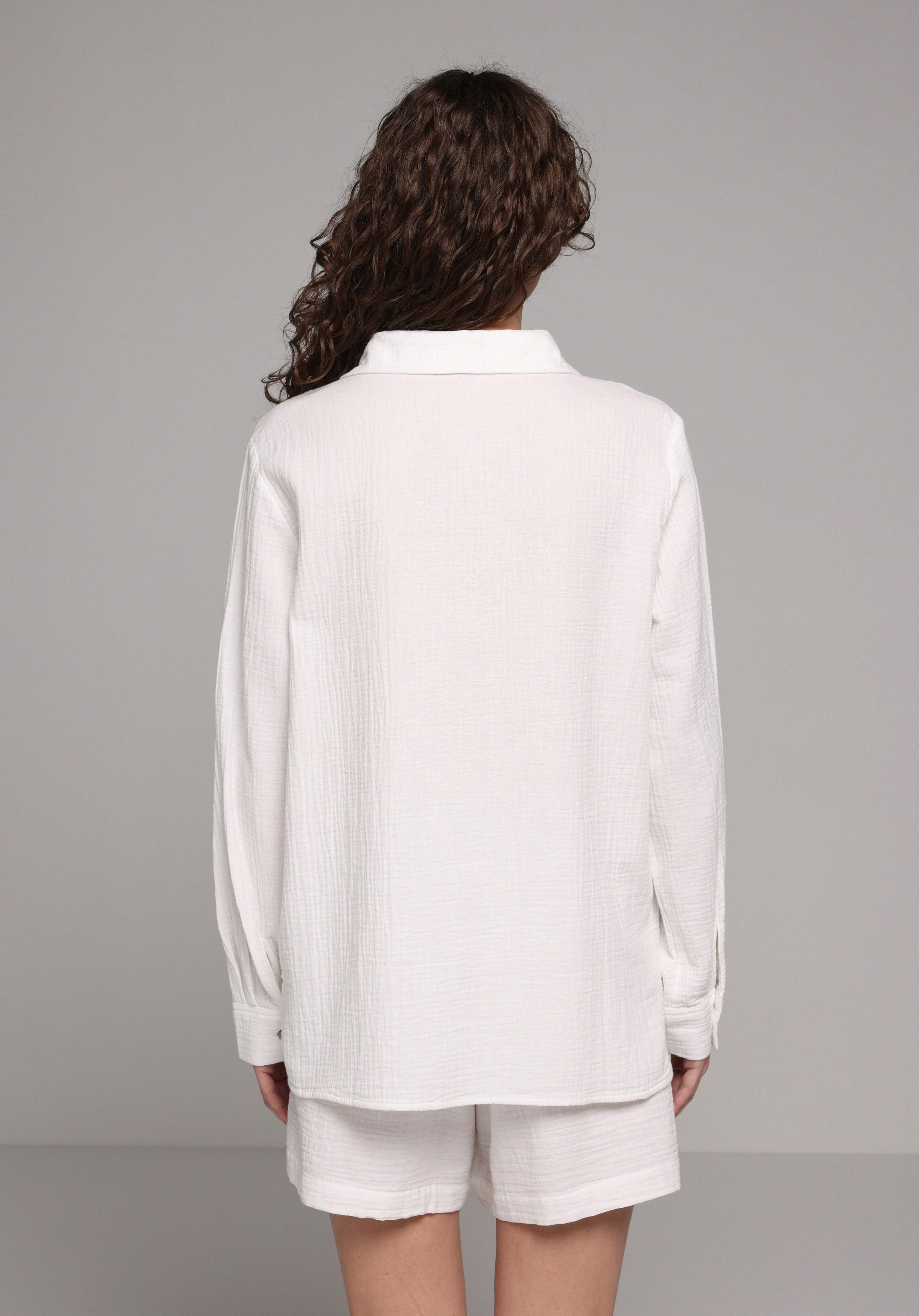 Regular Fit Shirt Neck Düz Kadın Beyaz Kısa Kol Gömlek