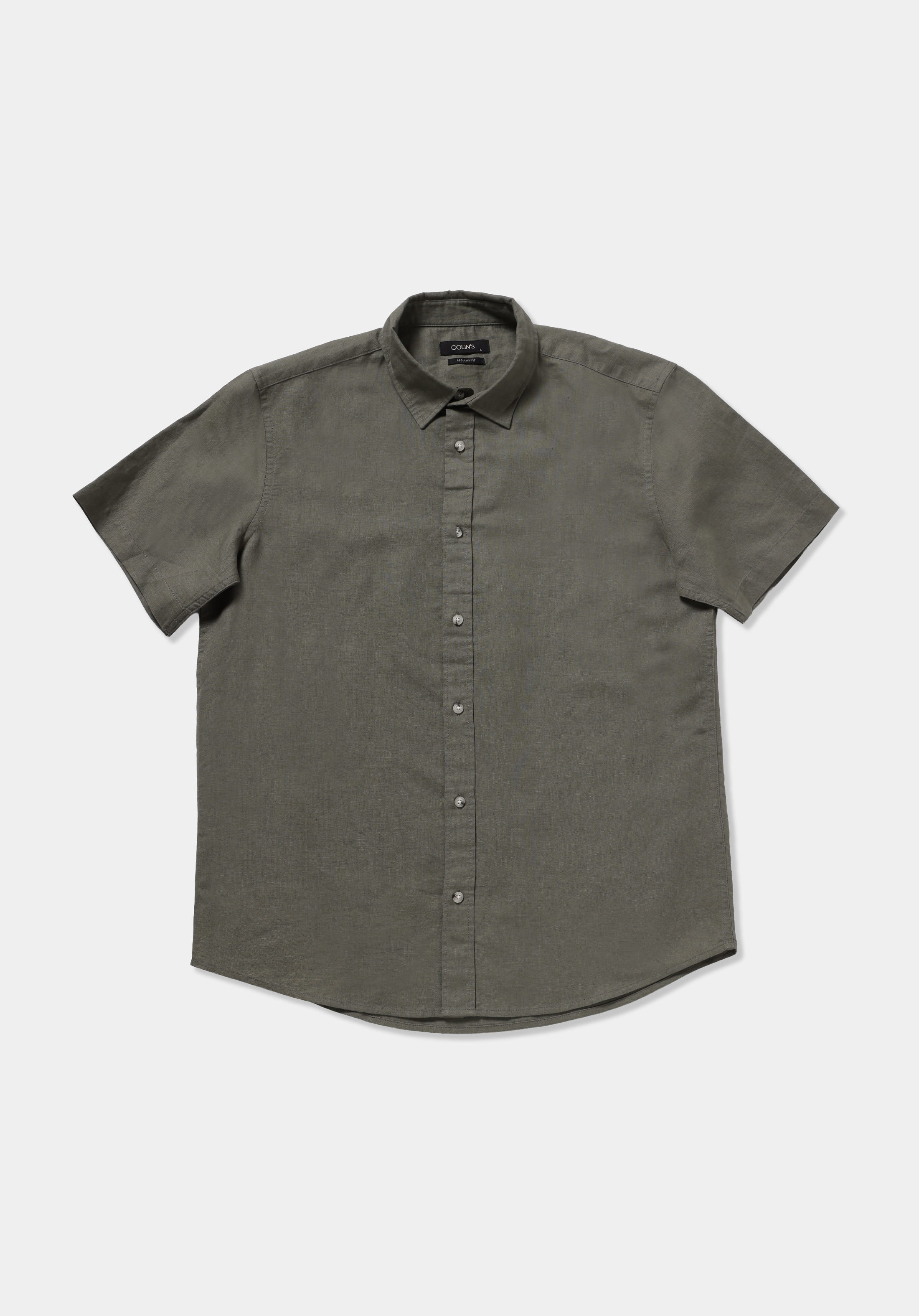 Regular Fit Shirt Neck Düz Erkek Yeşil Uzun Kol Gömlek