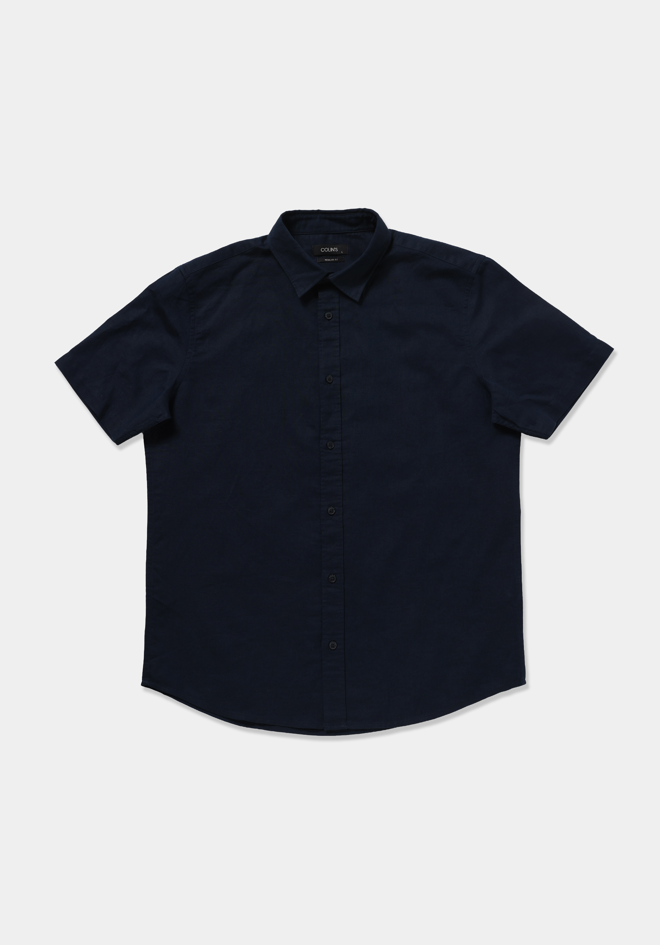 Regular Fit Shirt Neck Düz Erkek Lacivert Uzun Kol Gömlek