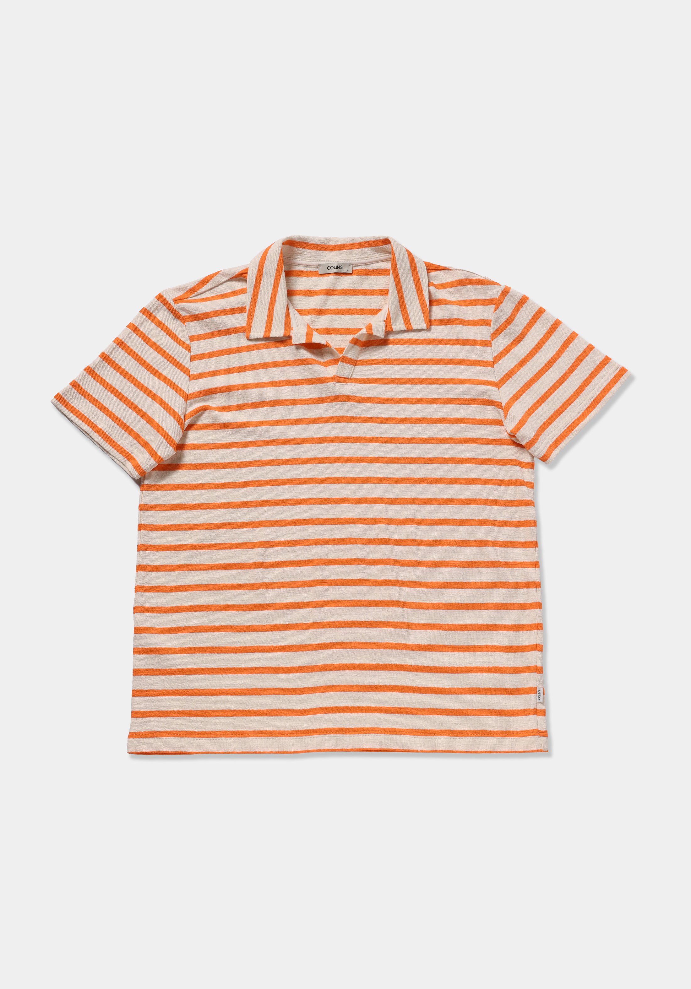 Regular Fit Polo Yaka Çizgili Erkek Turuncu Kısa Kol Tişört