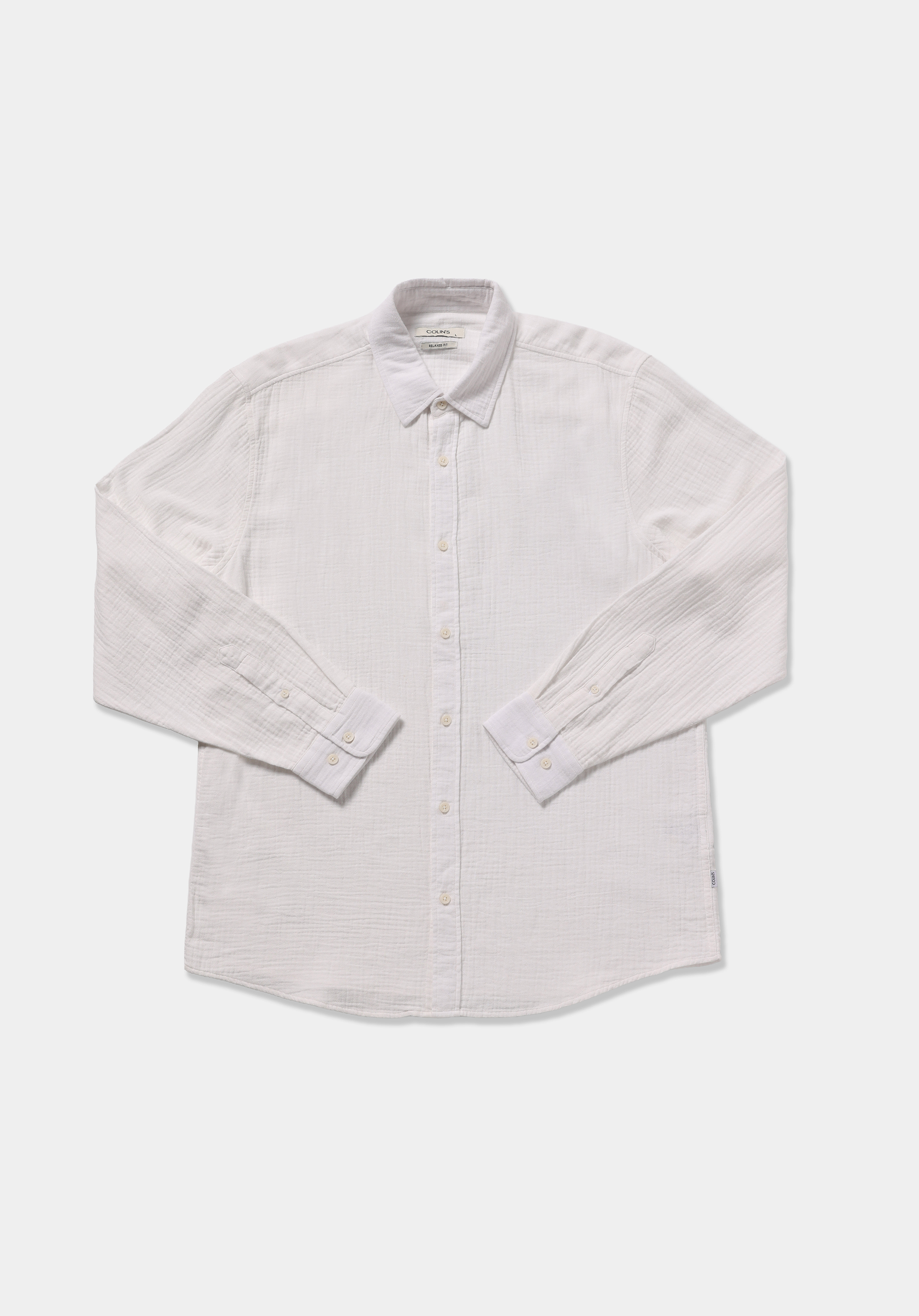 Relaxed Fit Shirt Neck Düz Erkek Beyaz Uzun Kol Gömlek