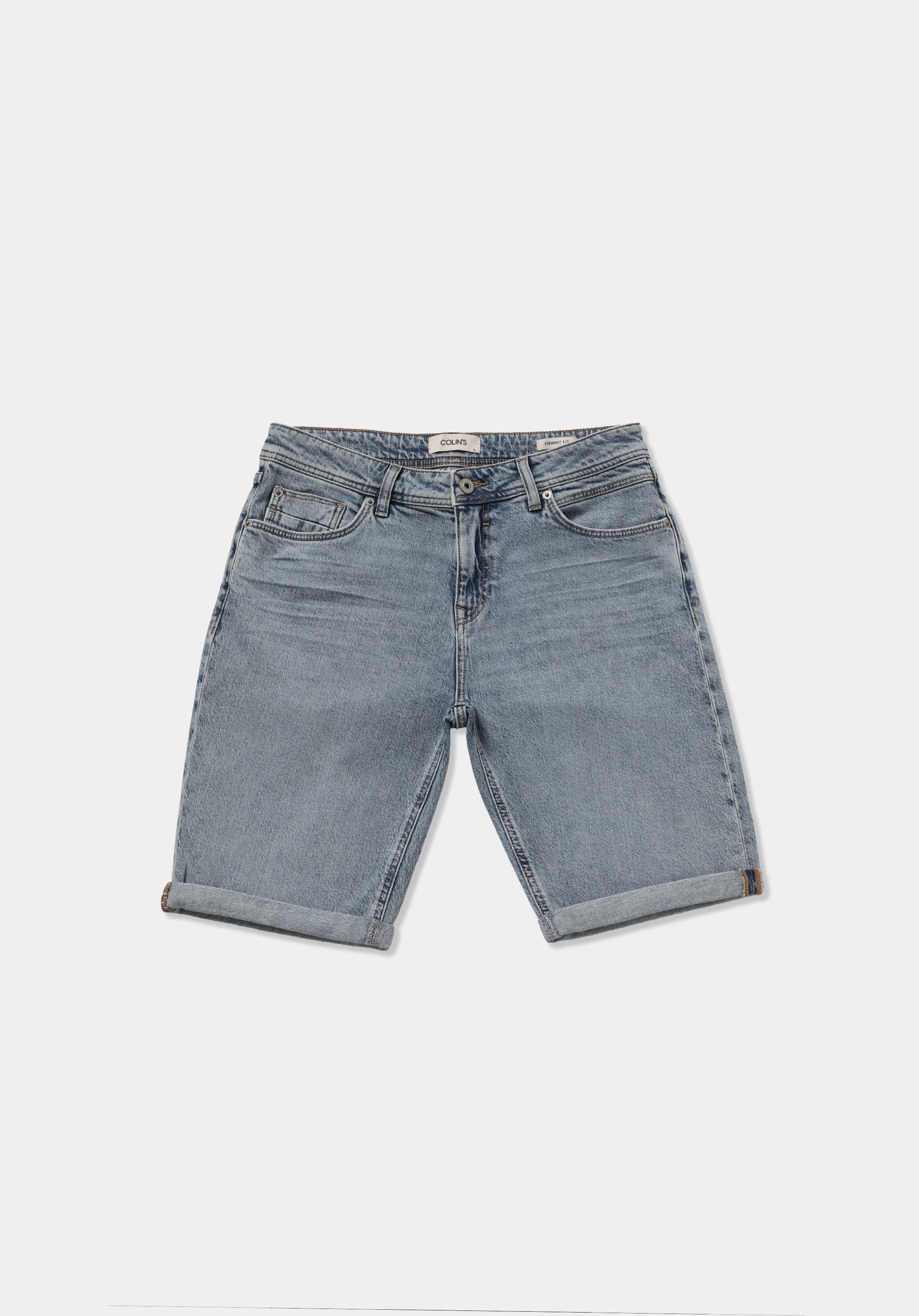 Straight Fit Orta Bel Düz Erkek Light İndigo Denim Jean Şort
