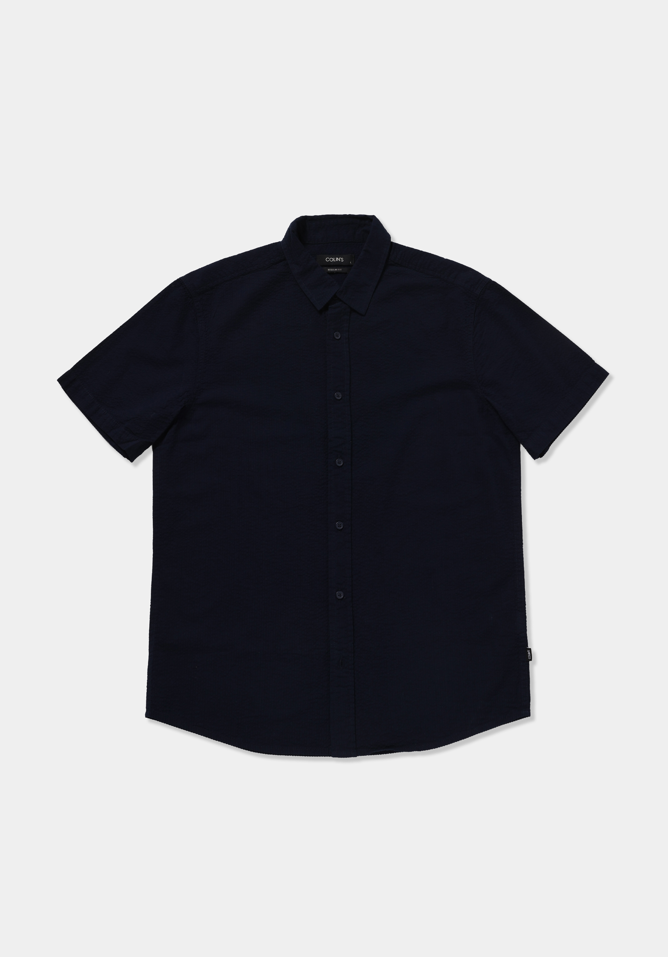 Regular Fit Shirt Neck Düz Erkek Lacivert Kısa Kol Gömlek
