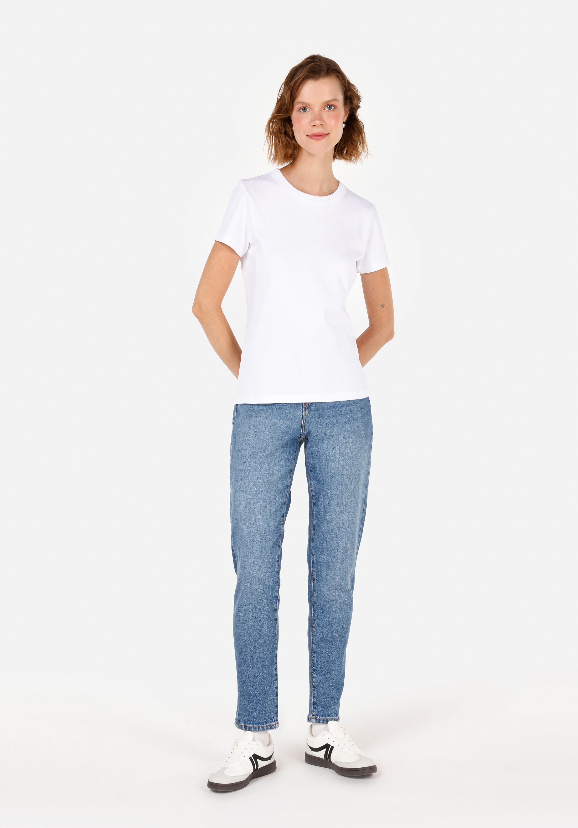 Boyfriend Fit   Kadın Mid İndigo Denim Jean Pantolon
