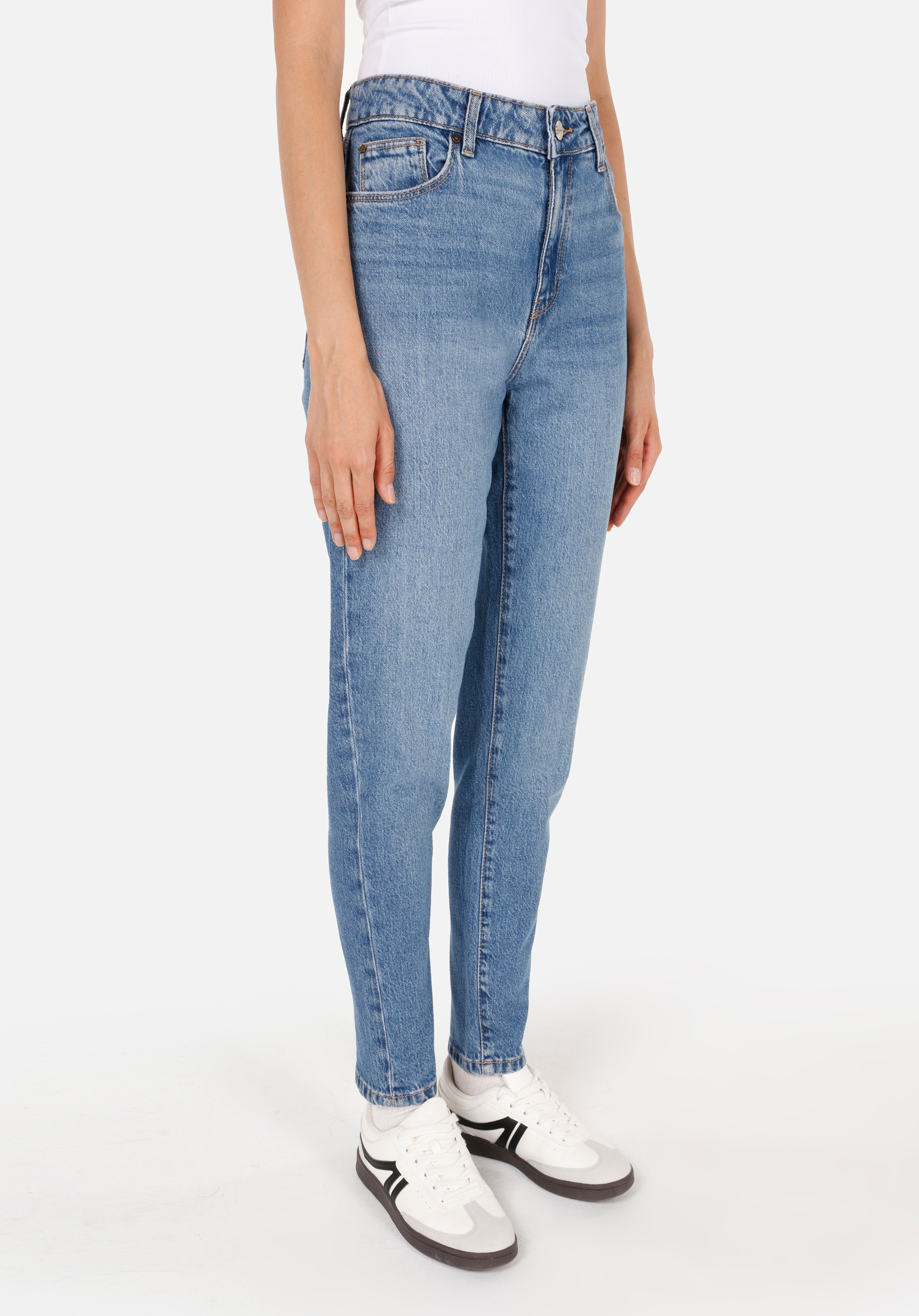Boyfriend Fit   Kadın Mid İndigo Denim Jean Pantolon
