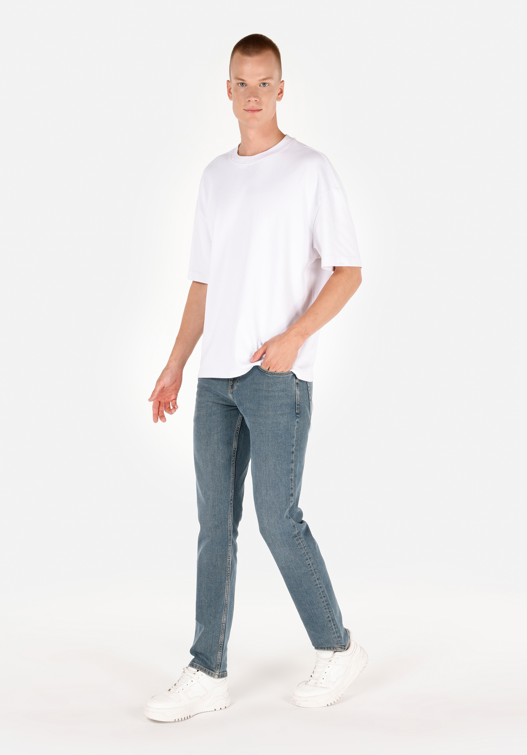 Straight Fit   Erkek Green Cast Denim Jean Pantolon