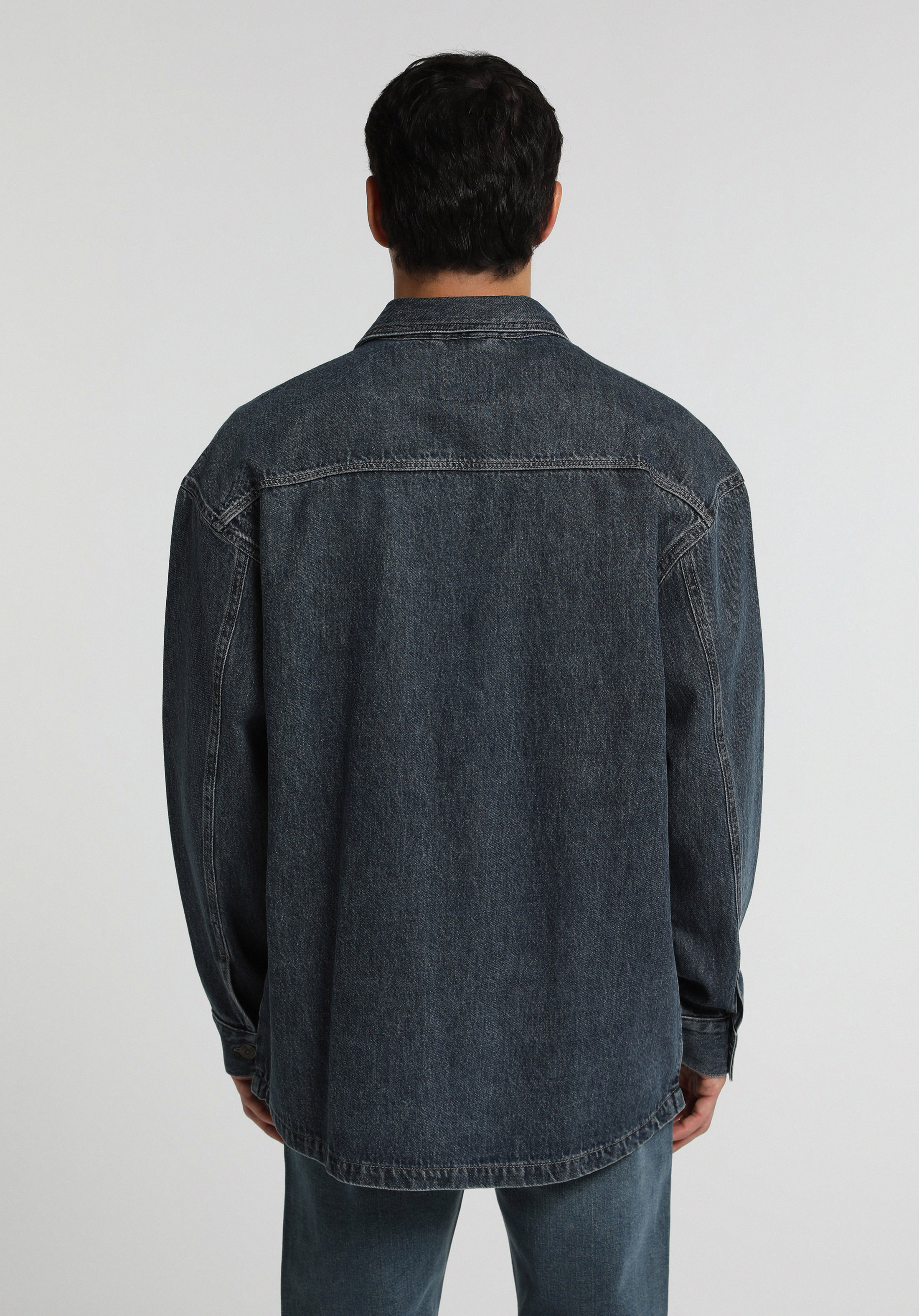 Oversize Fit   Erkek Mid İndigo Denim Shacket