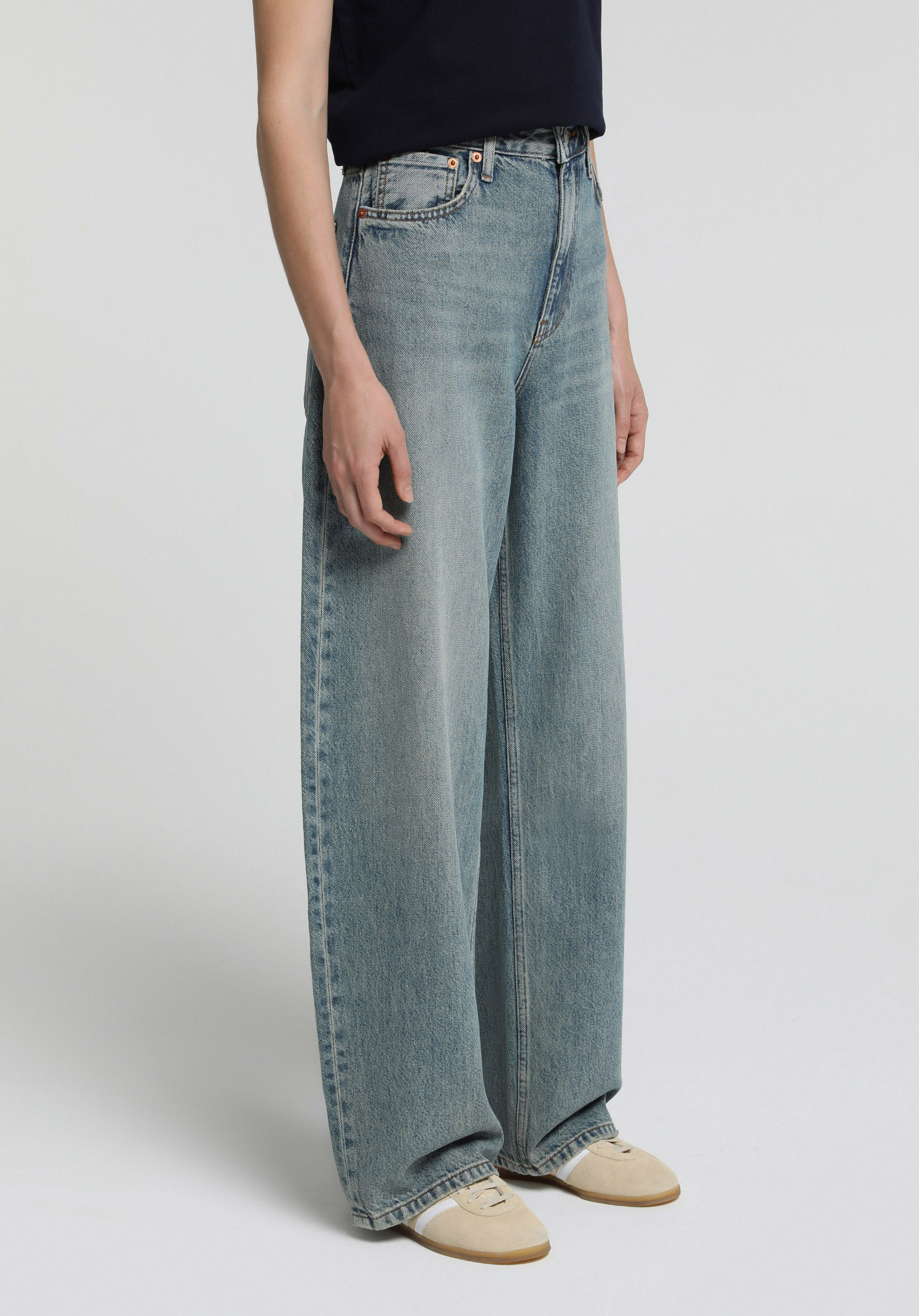 Baggy Tapered Fit   Kadın Green Cast Denim Jean Pantolon