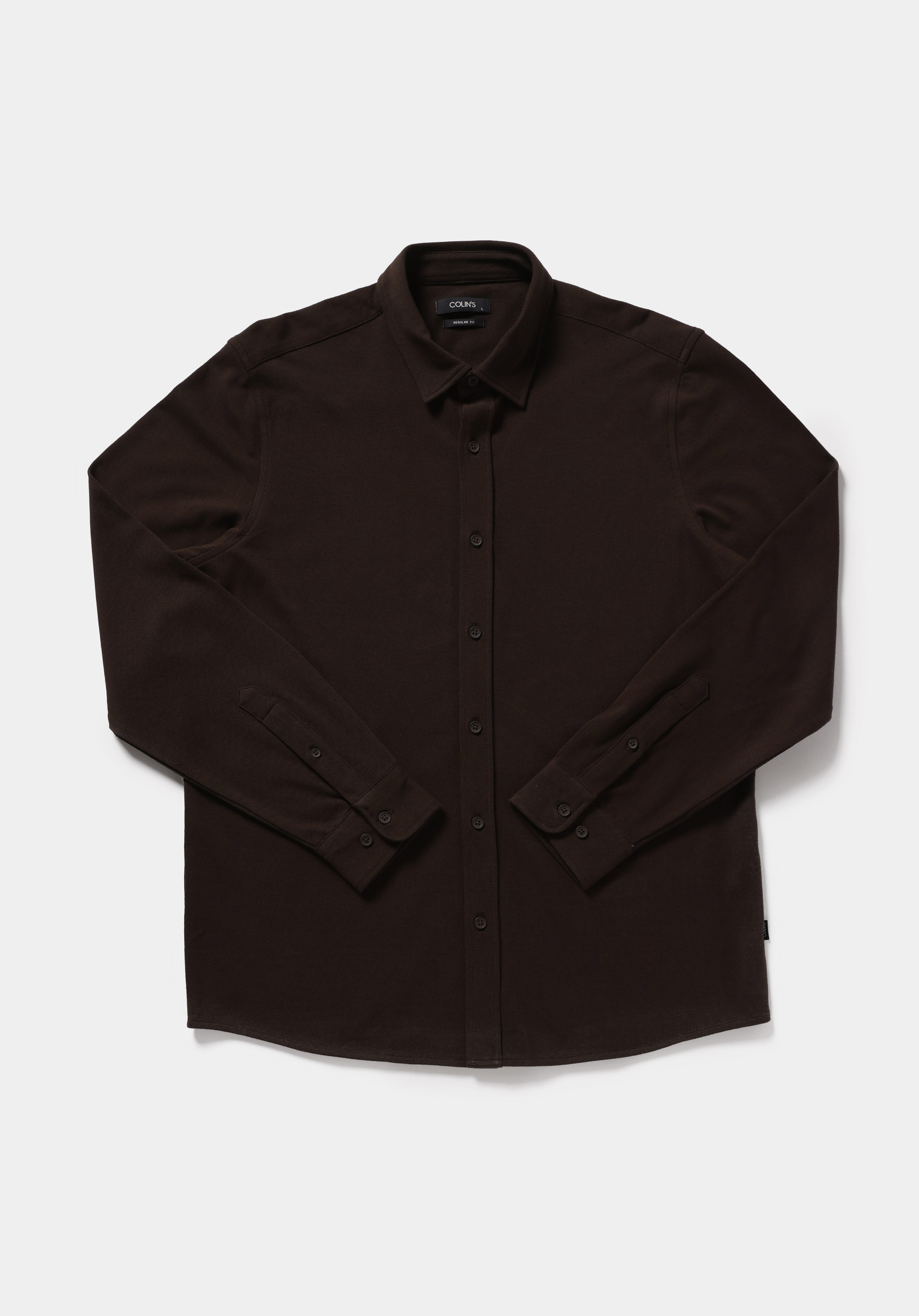 Regular Fit Shirt Neck Düz Erkek Kahverengi Uzun Kol Gömlek