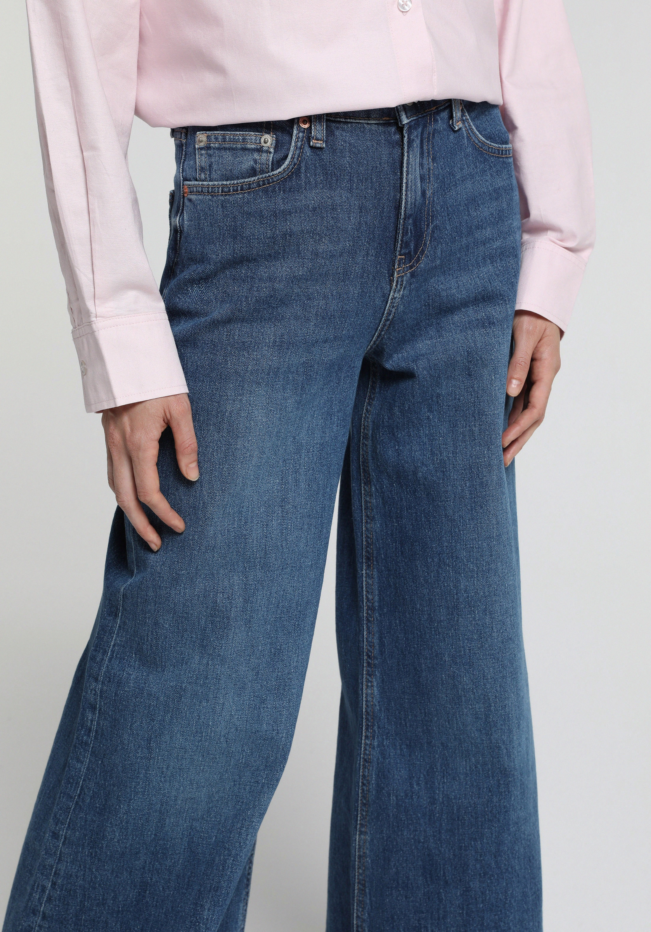 Super Wide Leg Fit   Kadın Mid İndigo Denim Jean Pantolon