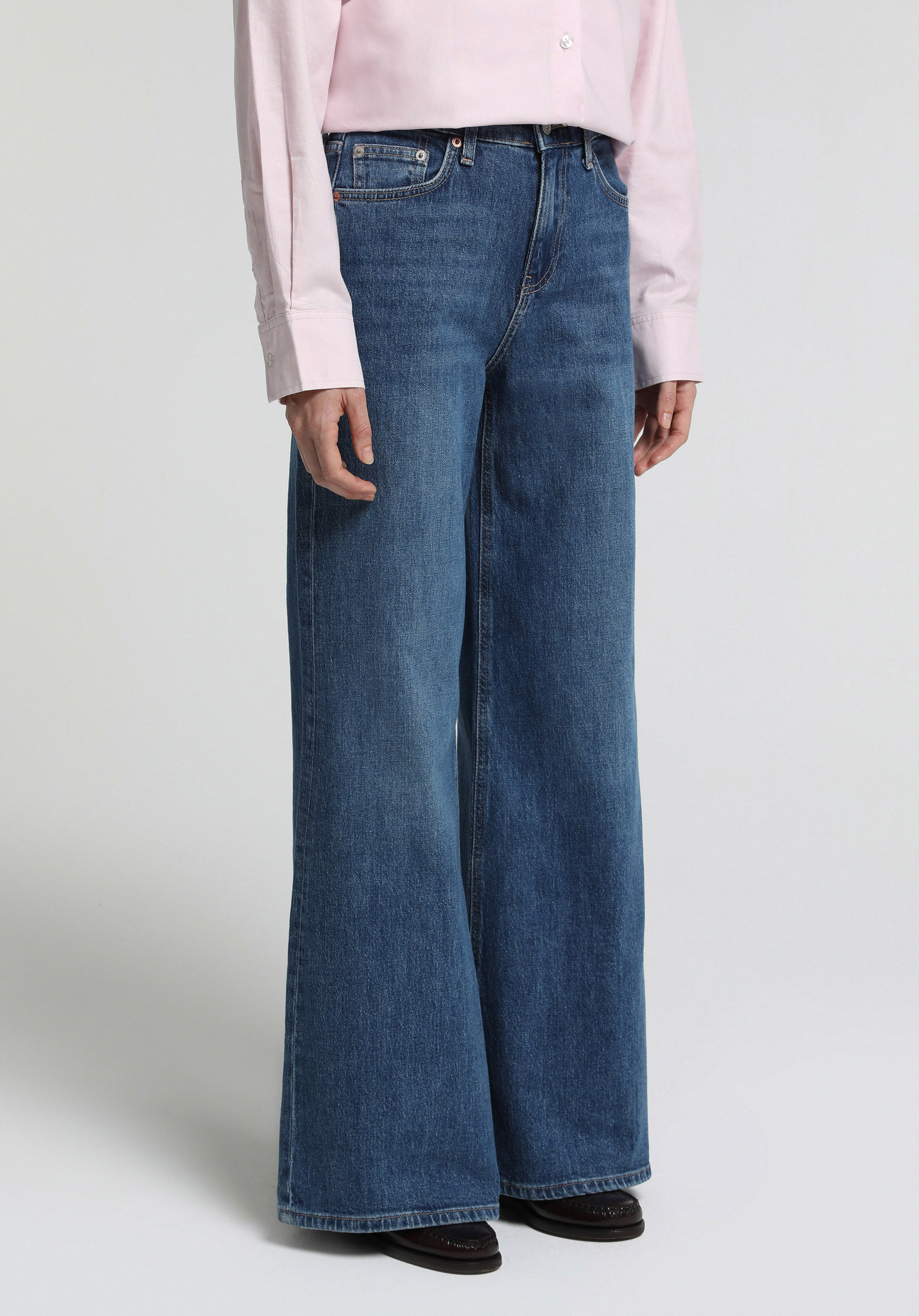 Super Wide Leg Fit   Kadın Mid İndigo Denim Jean Pantolon
