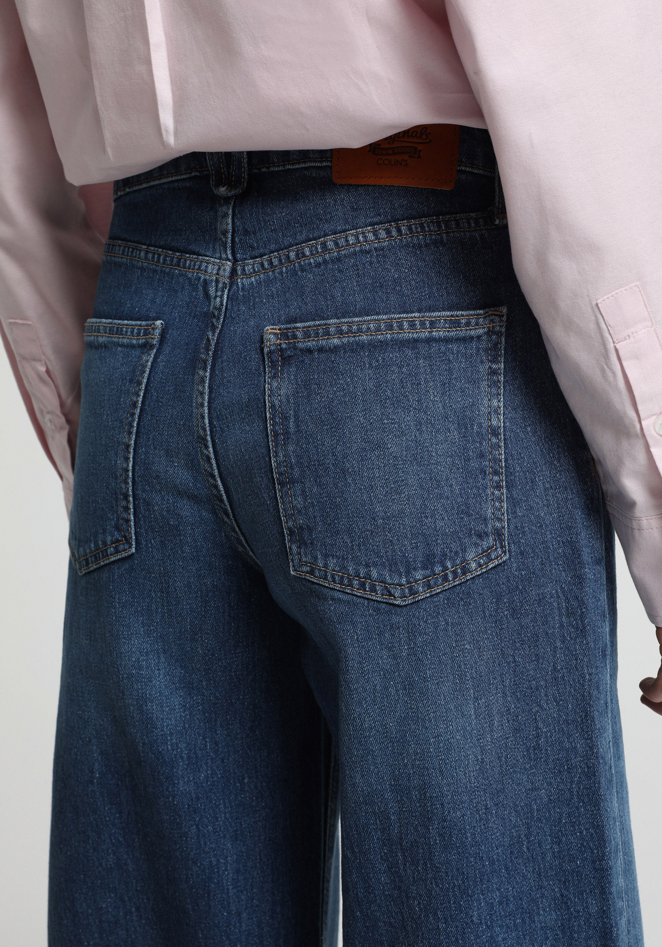 Super Wide Leg Fit   Kadın Mid İndigo Denim Jean Pantolon