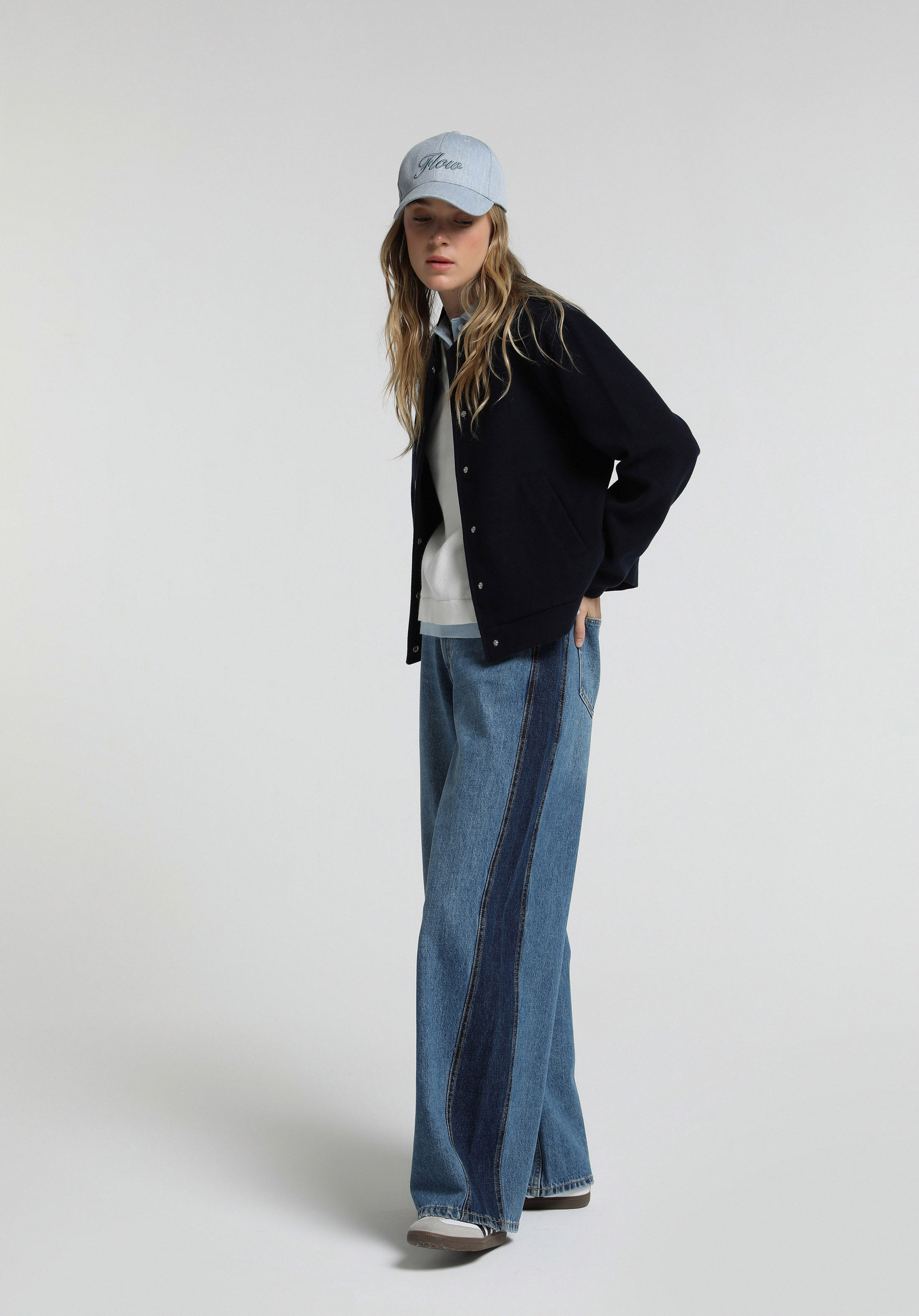 Baggy Wide Leg Fit   Kadın Dark İndigo Denim Jean Pantolon