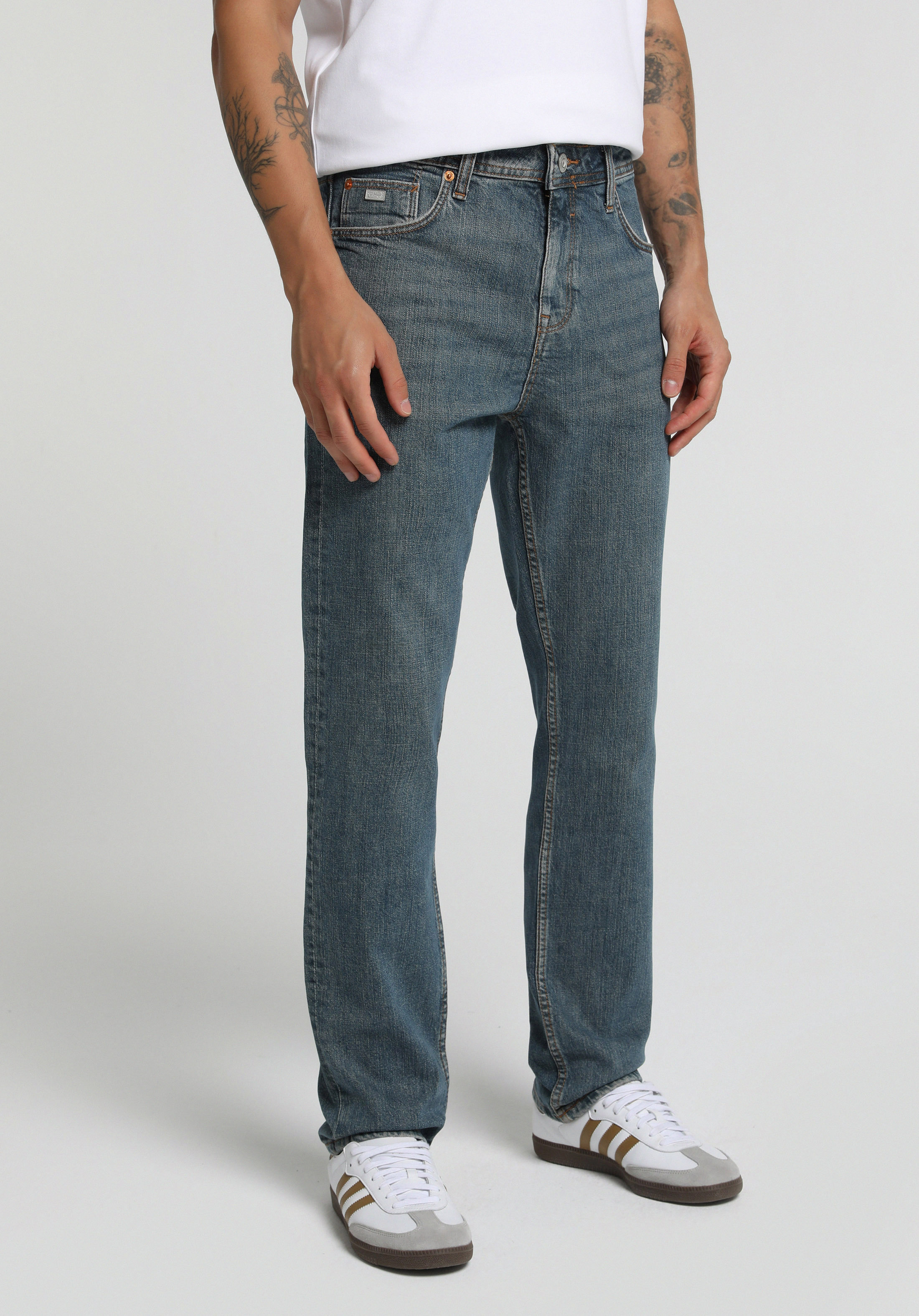 Straight Fit   Erkek Mid İndigo Denim Jean Pantolon
