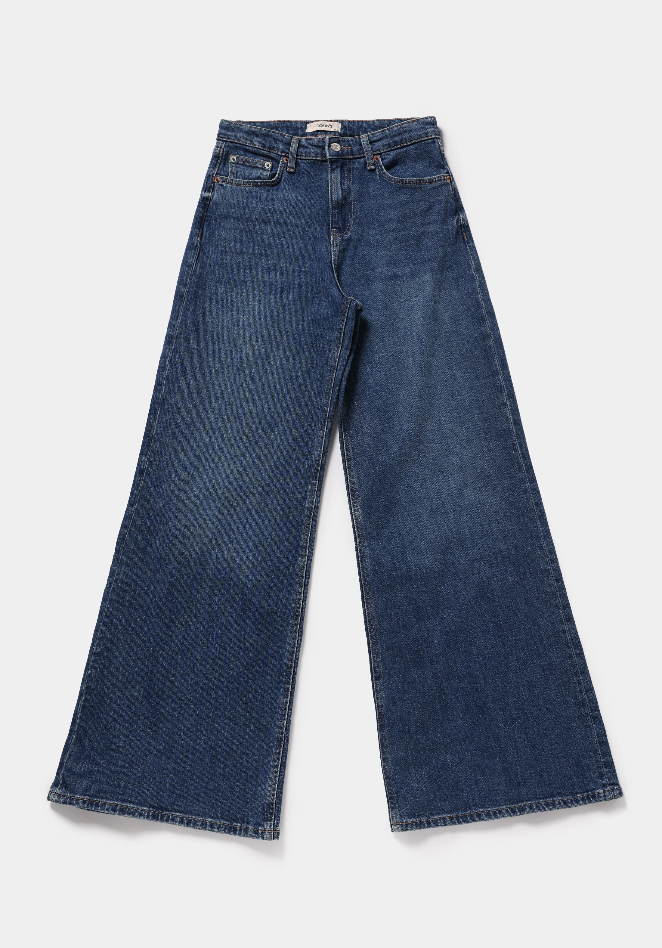 Super Wide Leg Fit   Kadın Mid İndigo Denim Jean Pantolon