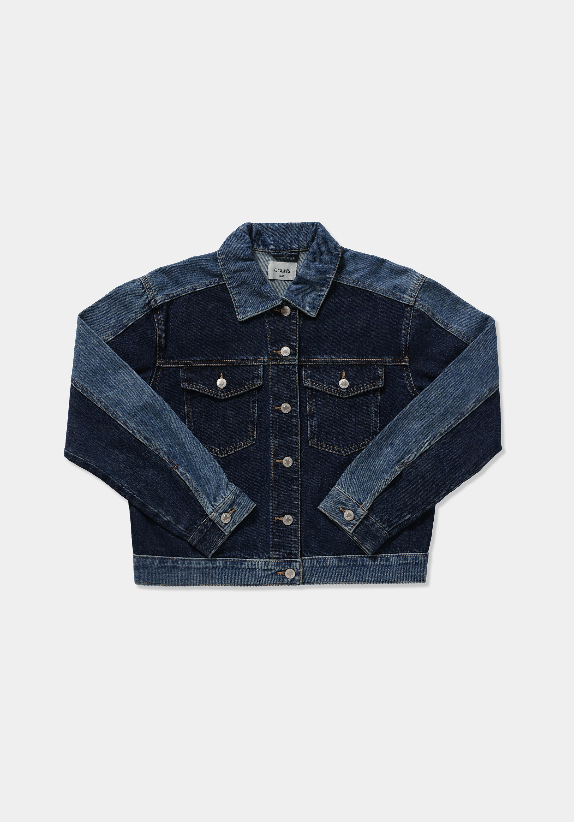 Oversize Fit Düğmeli Astarsız  Kadın Dark İndigo Denim Ceket