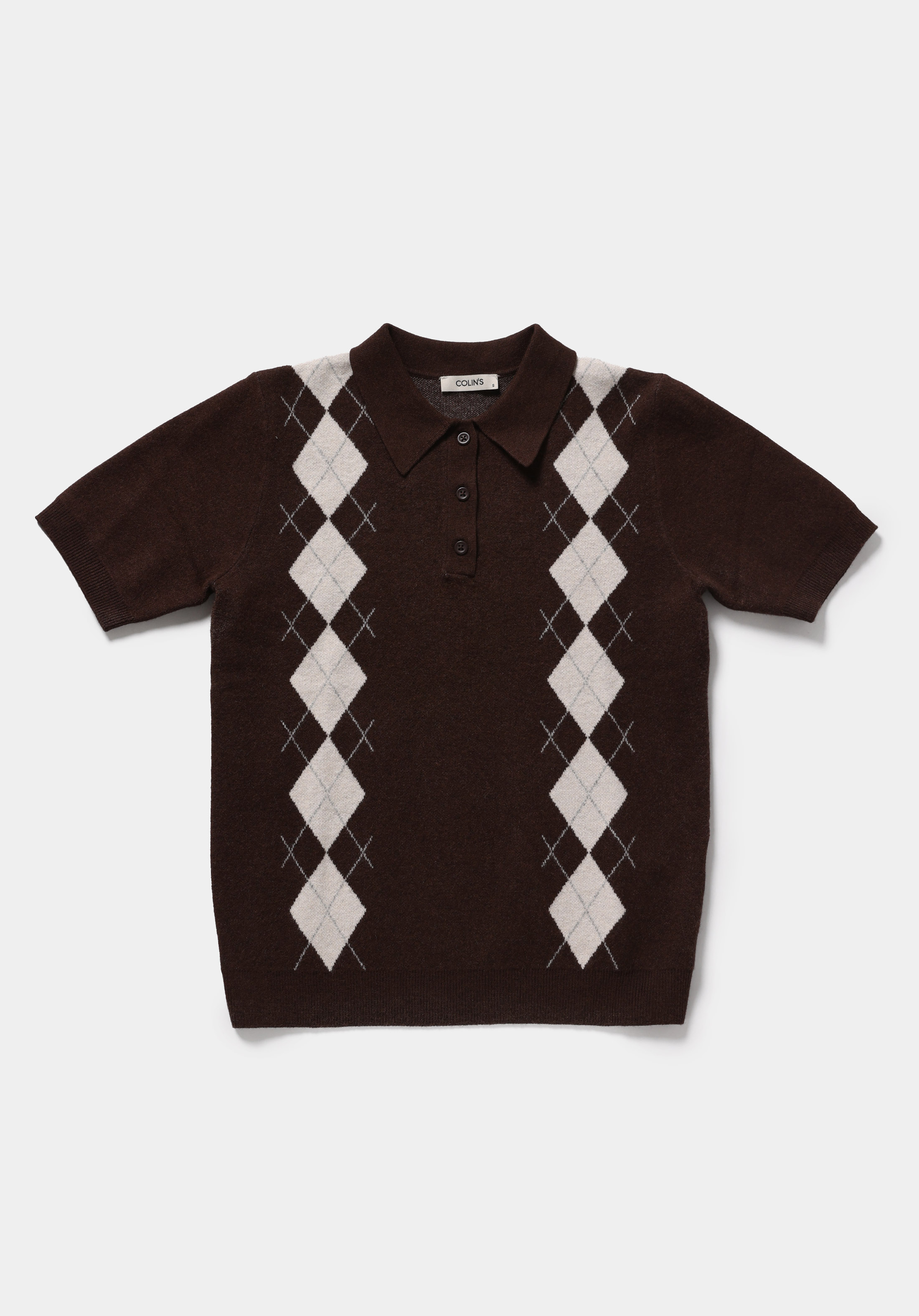 Slim Fit Polo Yaka Jakarlı Kadın Kahverengi Kısa Kol Kazak