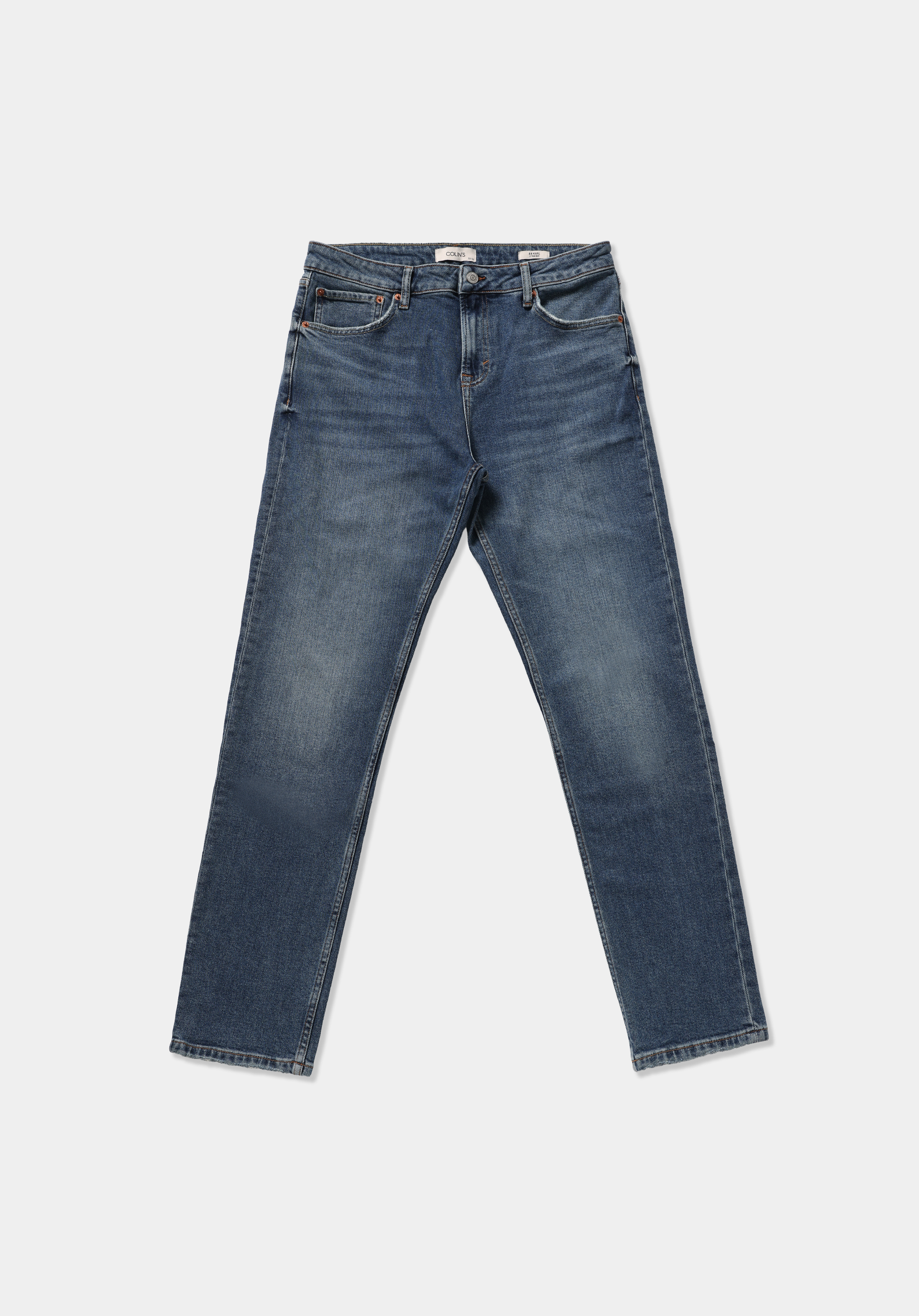 Straight Fit   Erkek Mid İndigo Denim Jean Pantolon