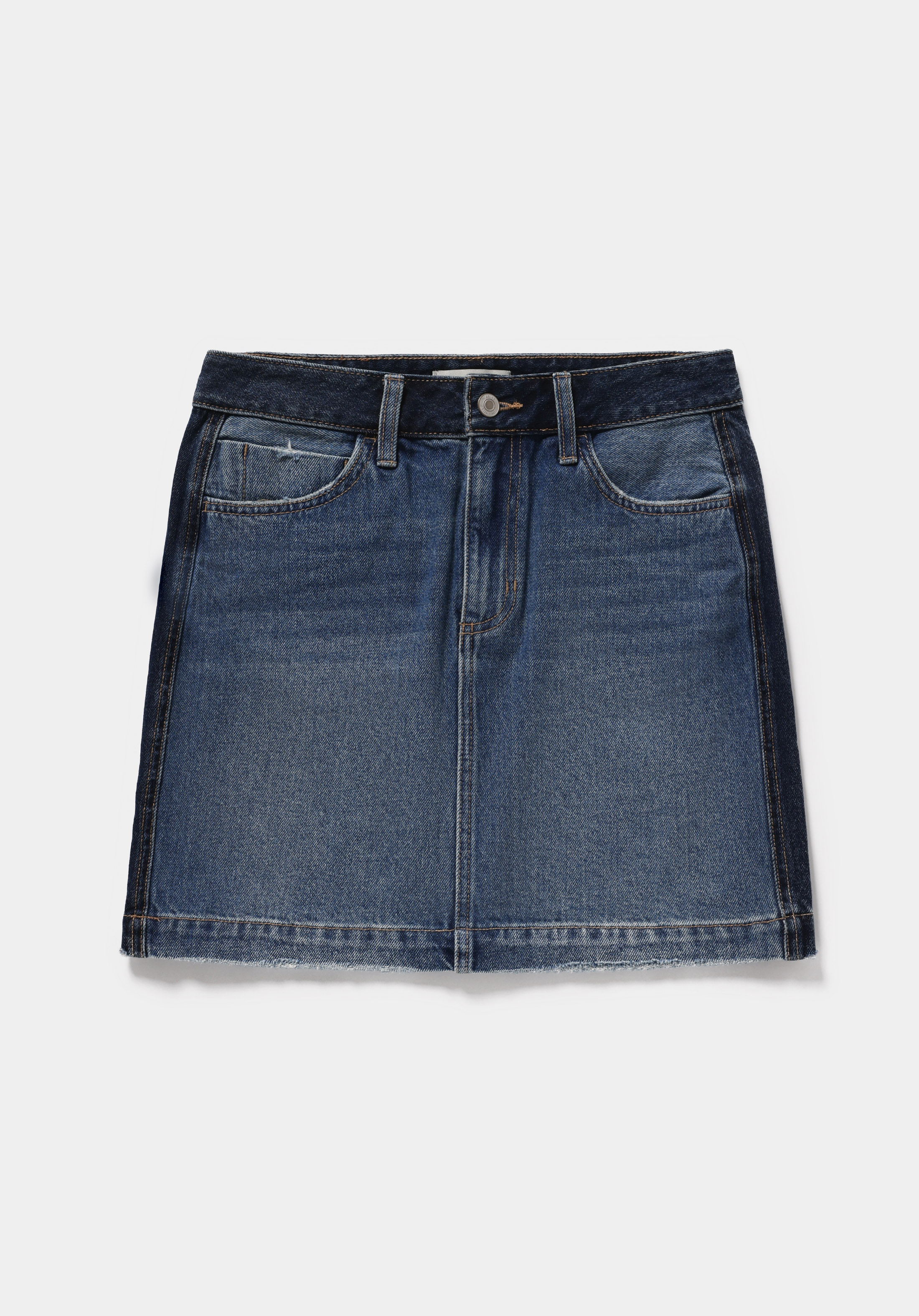 Slim Fit Düz Fermuarlı Kadın Dark İndigo Denim Etek