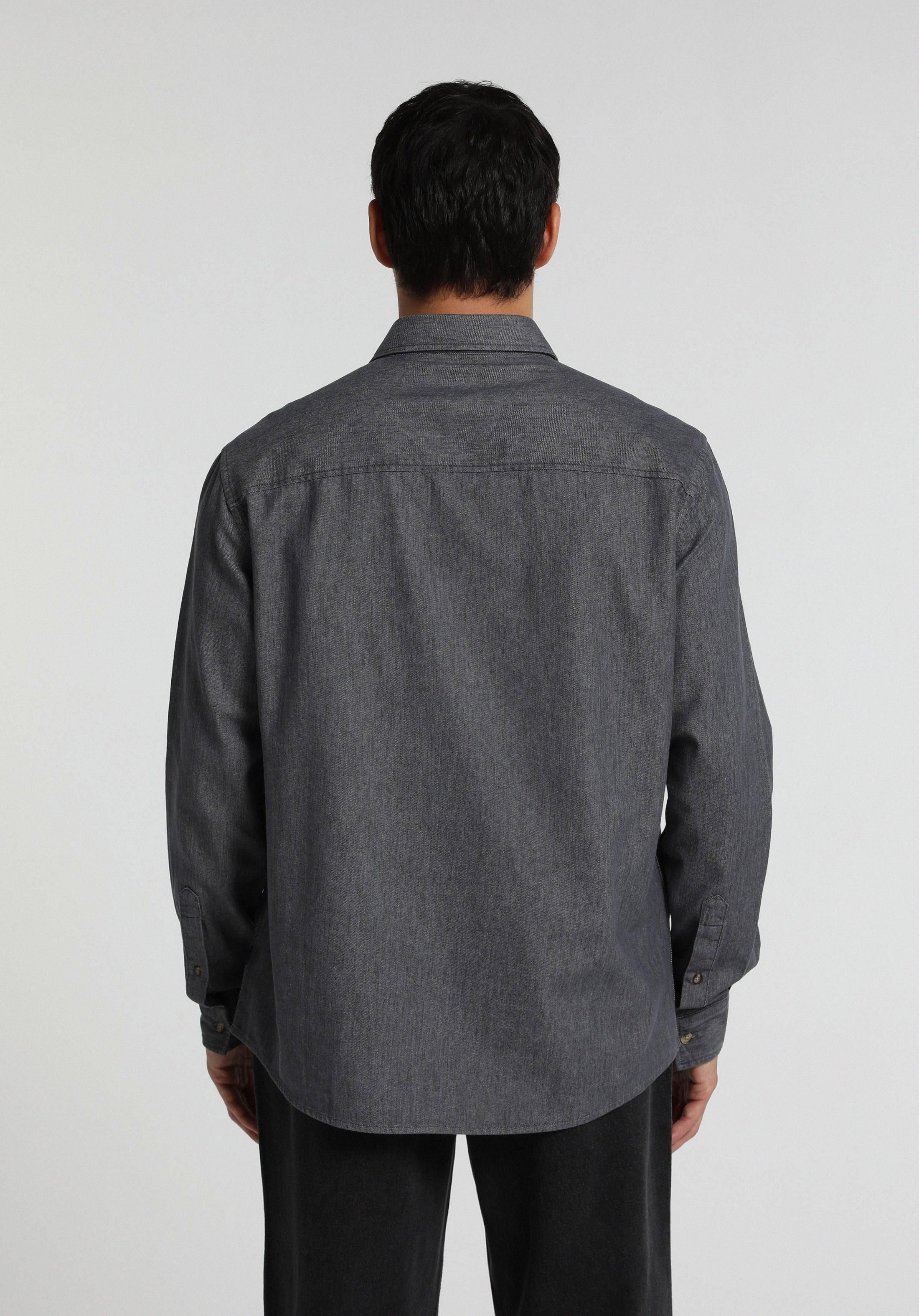 Regular Fit Shirt Neck Düz Erkek Antrasit Uzun Kol Gömlek