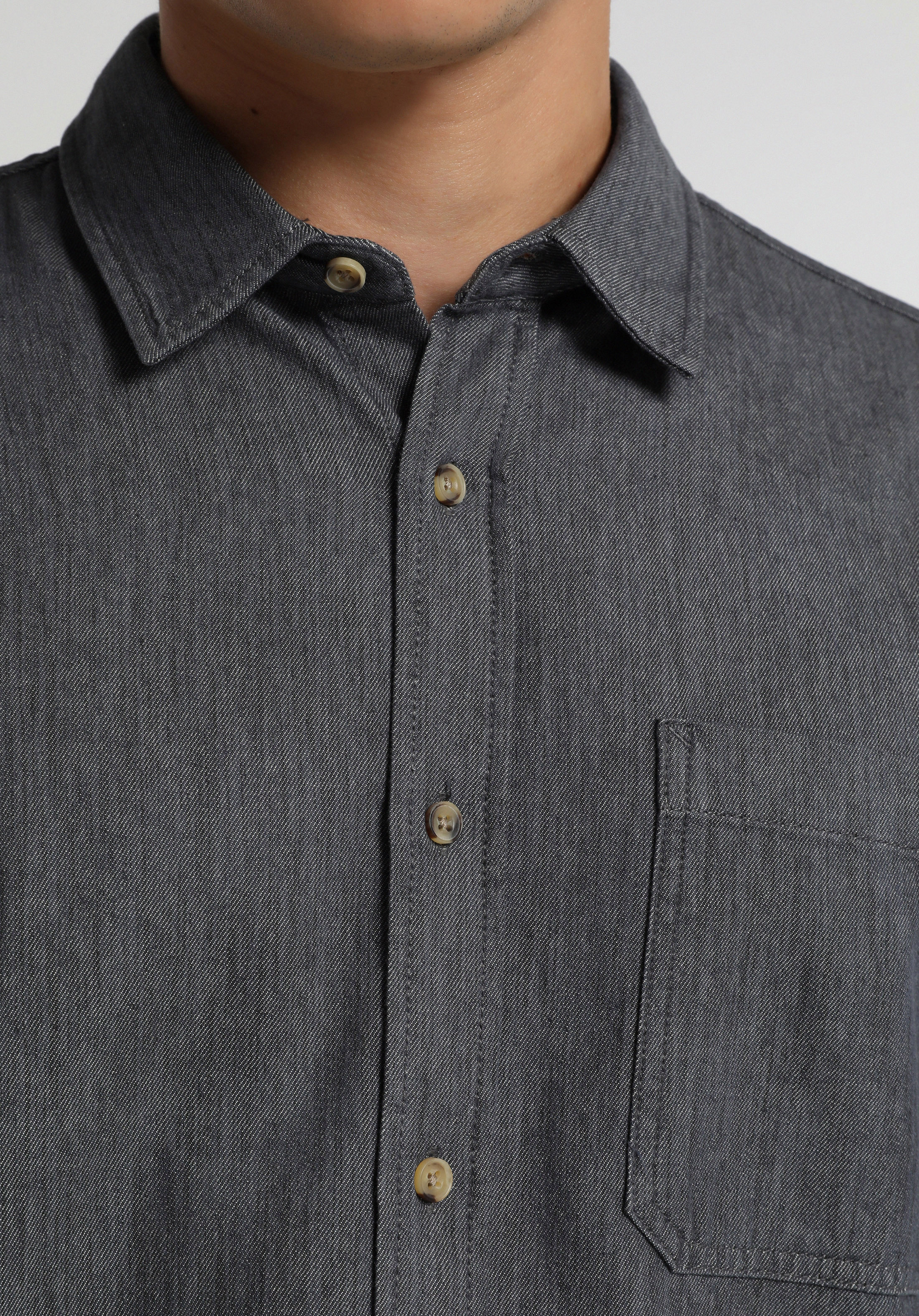 Regular Fit Shirt Neck Düz Erkek Antrasit Uzun Kol Gömlek