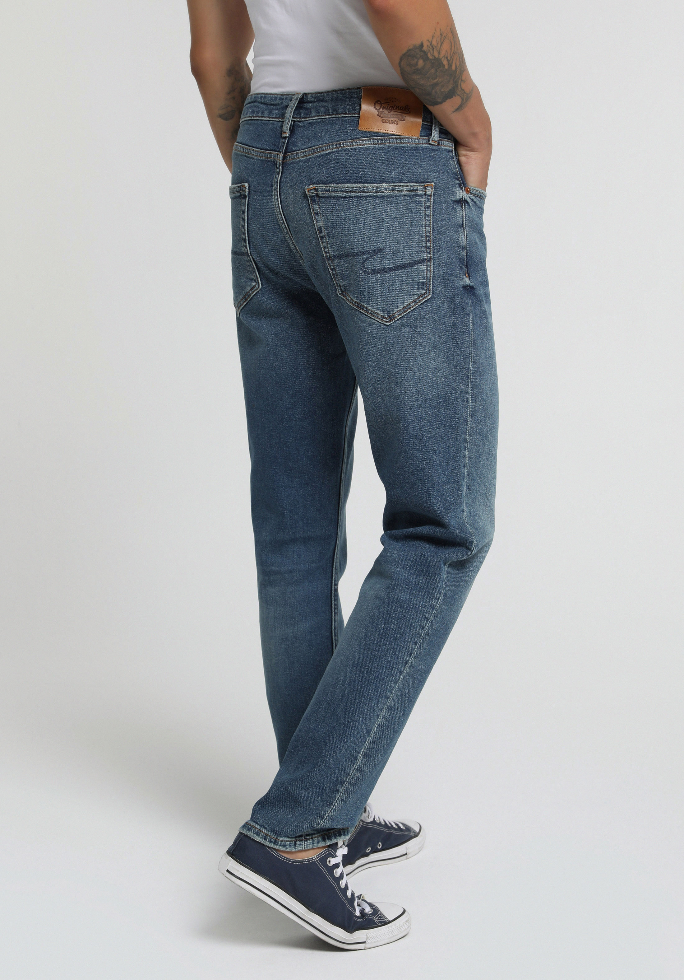 Straight Fit   Erkek Mid İndigo Denim Jean Pantolon