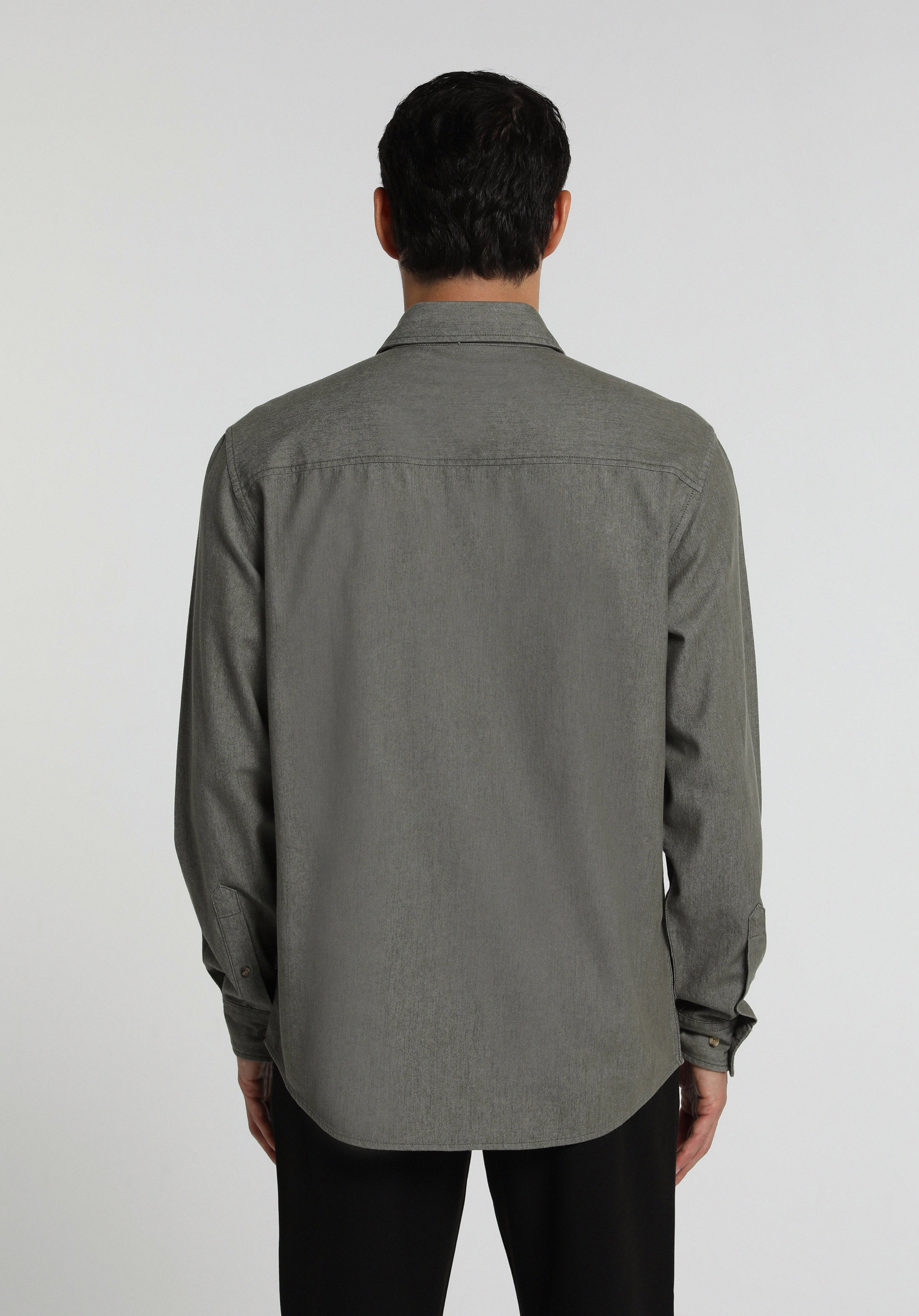 Regular Fit Shirt Neck Düz Erkek Yeşil Uzun Kol Gömlek