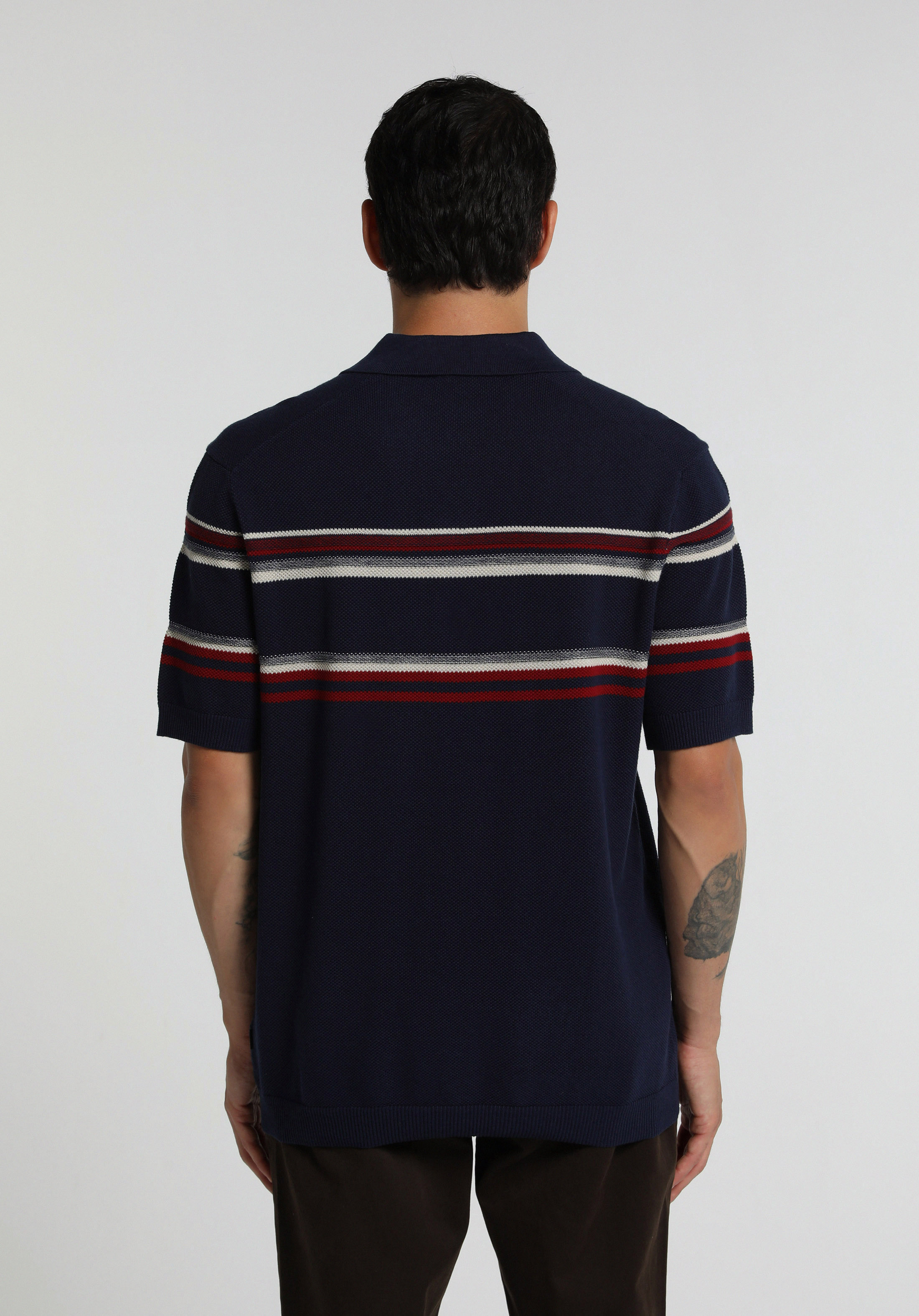 Regular Fit Polo Yaka Jakarlı Erkek Lacivert Kısa Kol Kazak