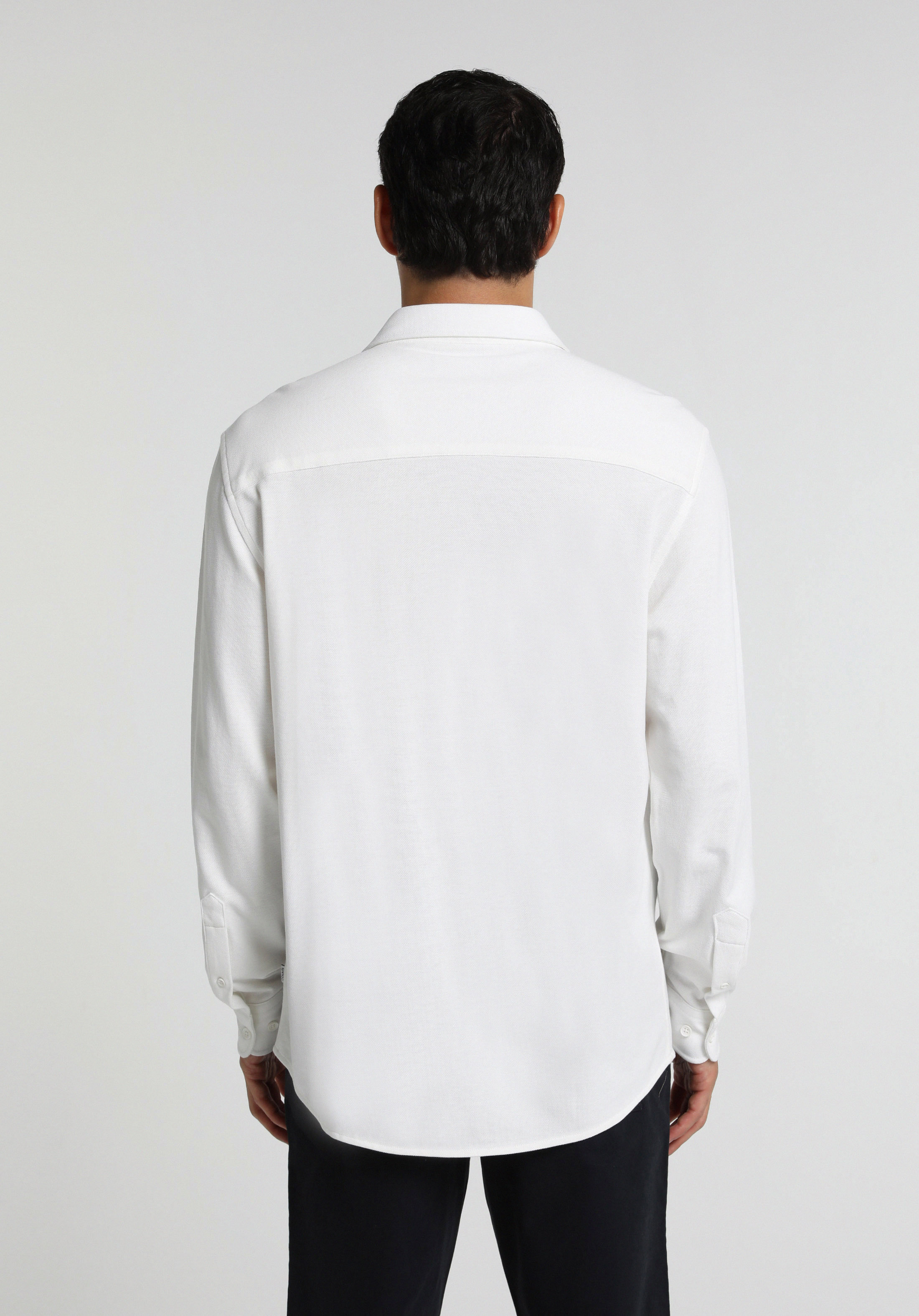 Regular Fit Shirt Neck Düz Erkek Beyaz Uzun Kol Gömlek