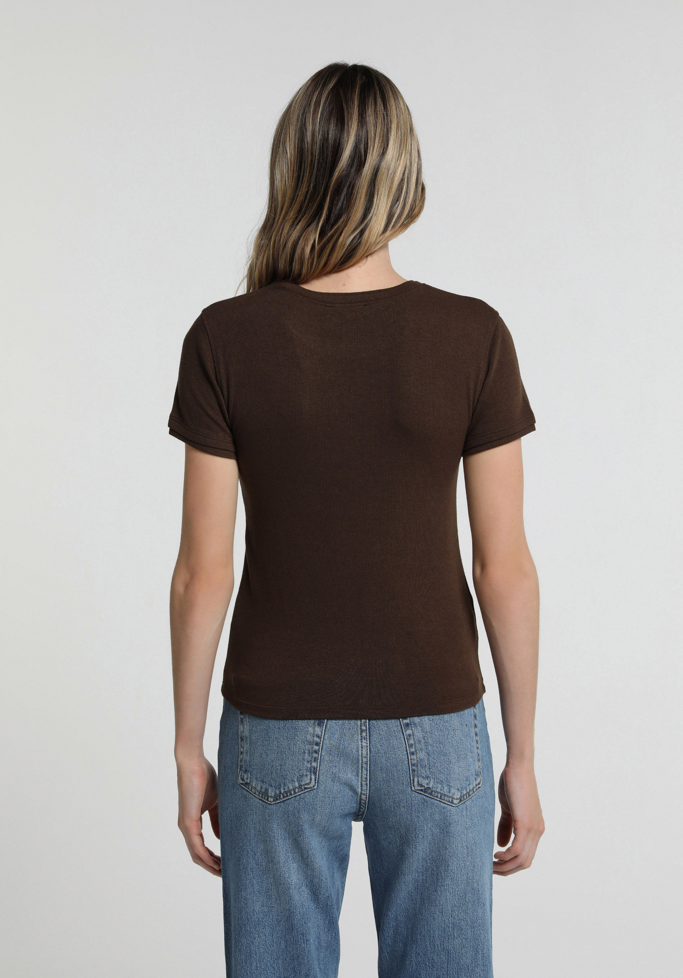 Slim Fit   Kadın Kahverengi  Tişört