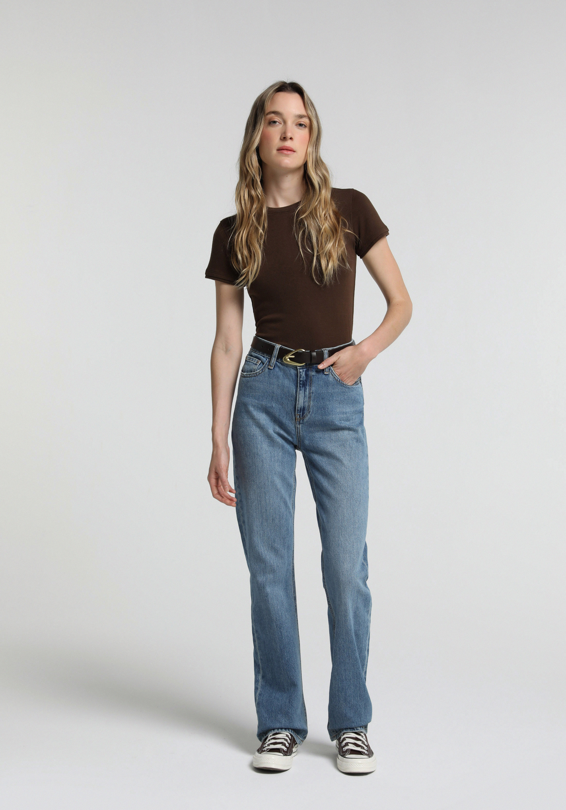 Slim Fit   Kadın Kahverengi  Tişört