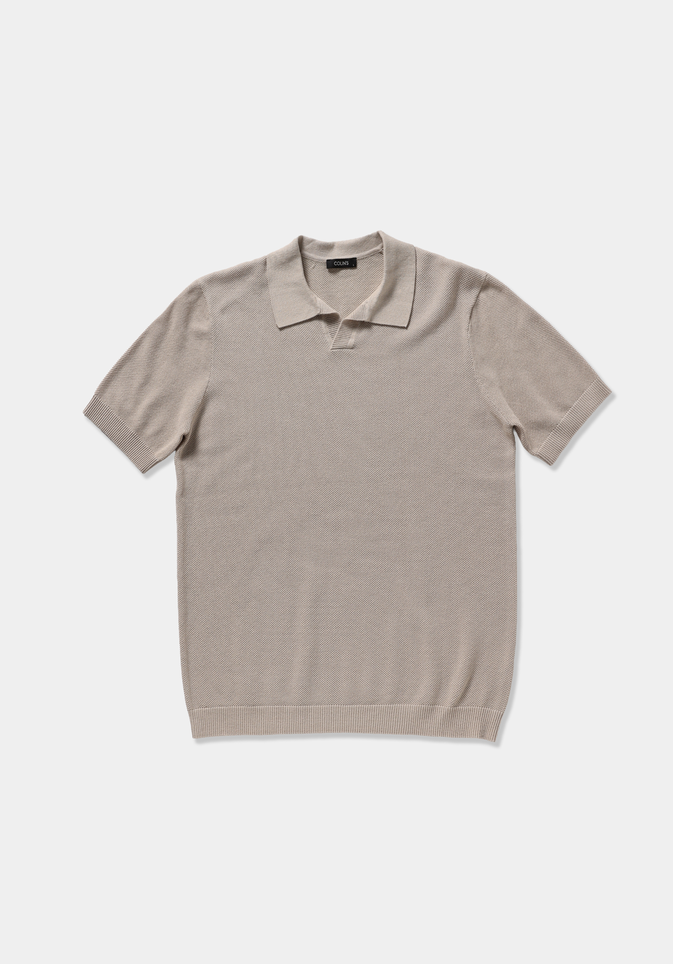 Regular Fit Polo Yaka Düz Erkek Taş Kısa Kol Kazak